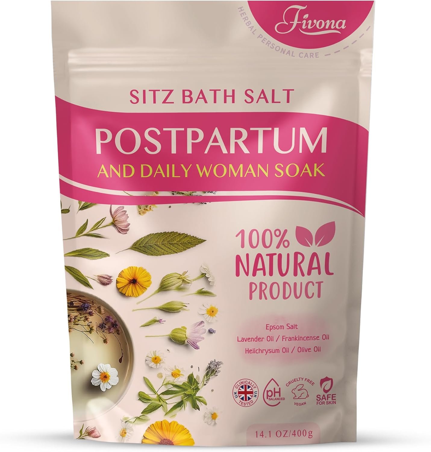 Postpartum Care Sitz Bath Salt – Soak Blend Epsom Salt with Essential Oils, Soothing Hemorrhoid Treatment, Perineal Healing After Birth, New Mom Essentials for Natural Post Partum Recovery
