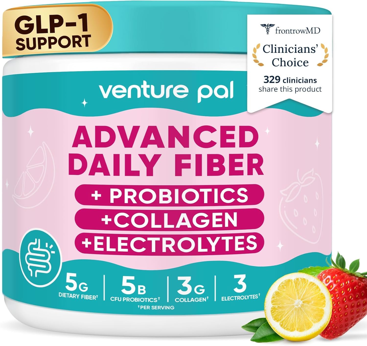 6-in-1 Daily Prebiotic Fiber Powder for Gut & Digestive Health, GLP-1 Friendly, Sugar Free Fiber Supplement Powder with Probiotics, Collagen Peptides & Electrolytes – For Women & Men – 7.8 OZ