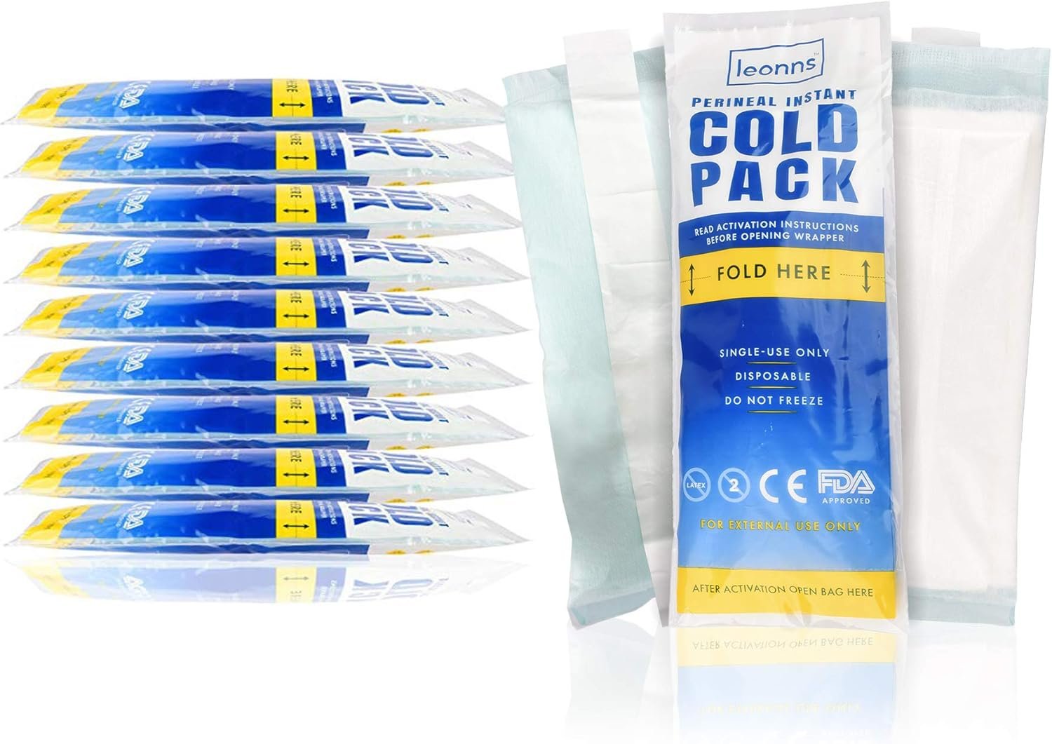 Leonns® Instant Perineal Ice Packs for Postpartum w/Adhesive Strip | Perineal Cold Pack – 2 in 1 Postpartum Ice Pack Pads for After Birth – Instant Ice Maxi Pads | Easy to Activate (24 Pack)
