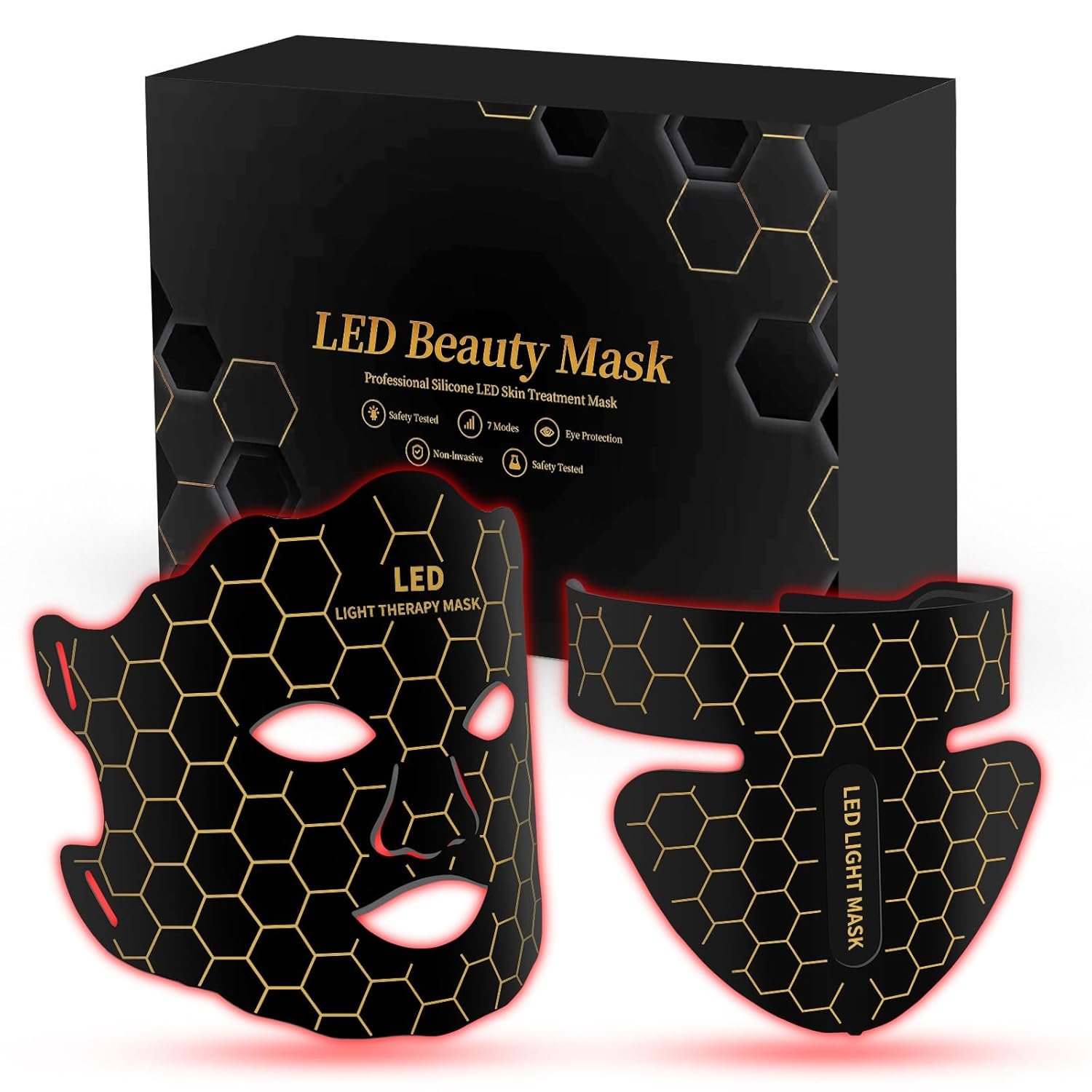 Yahi Red Light Therapy Mask for Face & Neck, 7-in-1 LED Light Therapy Mask with 850nm NIR, Lightweight Portable for Home & Travel, Rechargeable for Anti-Aging, Skin Firming & Revitalizing Glow, Black