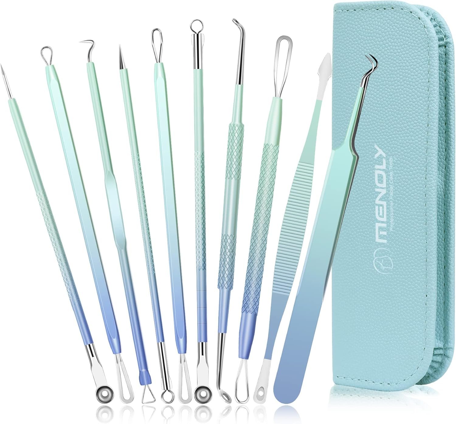 Blackhead Remover Tools MENOLY 10Pcs Pimple Popper Tool Kit, Blackhead Remover Extractor Tools, Anti-Slip Handle Pimple Comedone Extractor Acne Kit for Blackhead,Blemish,Zit Whitehead