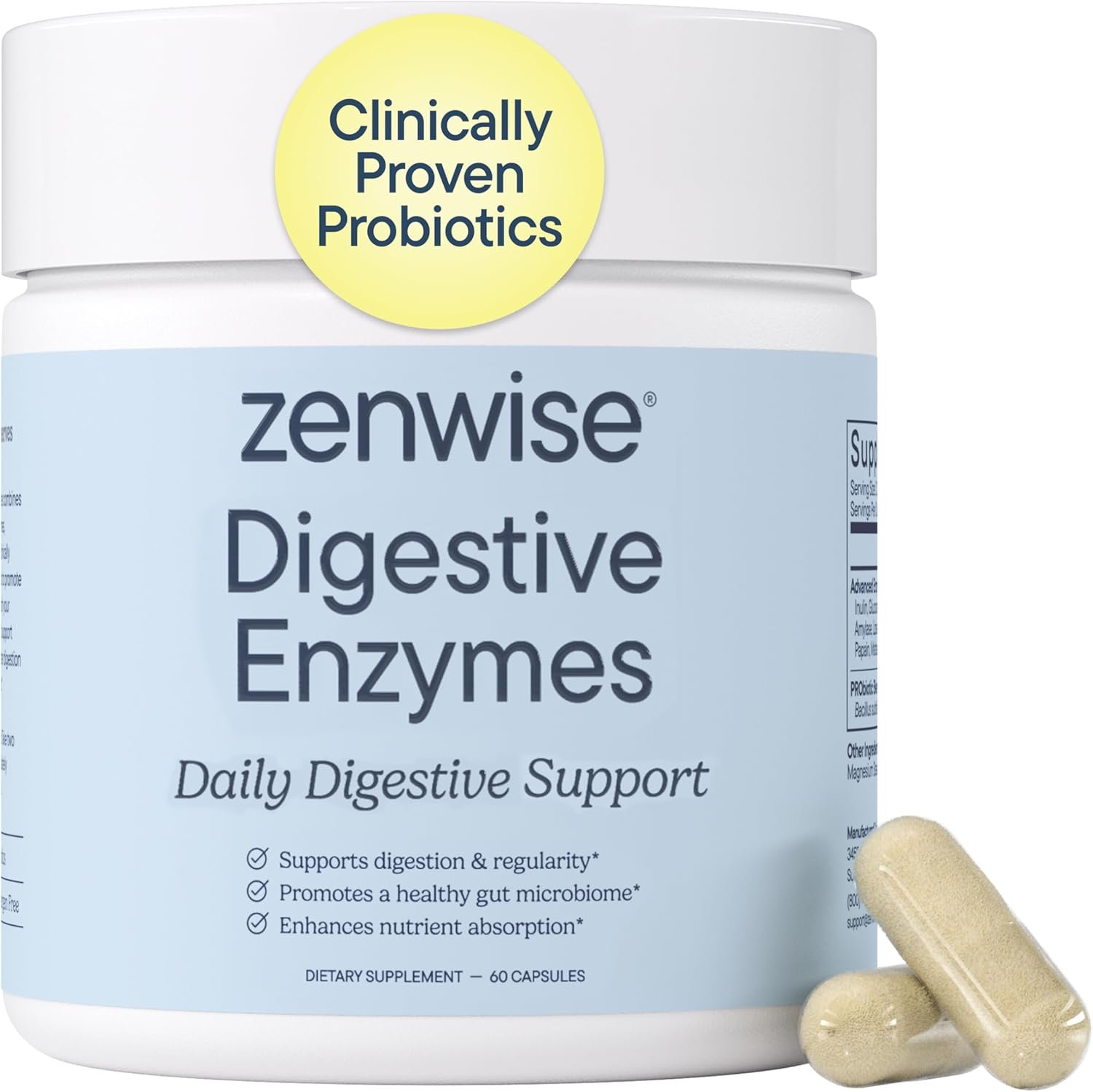Zenwise Health Digestive Enzymes with Bromelain & Papaya – Multi Enzymes Digestion Supplement with Probiotics & Prebiotics for Gut Health, Gas & Bloating Relief – Men & Women – 60 Vegetarian Capsules