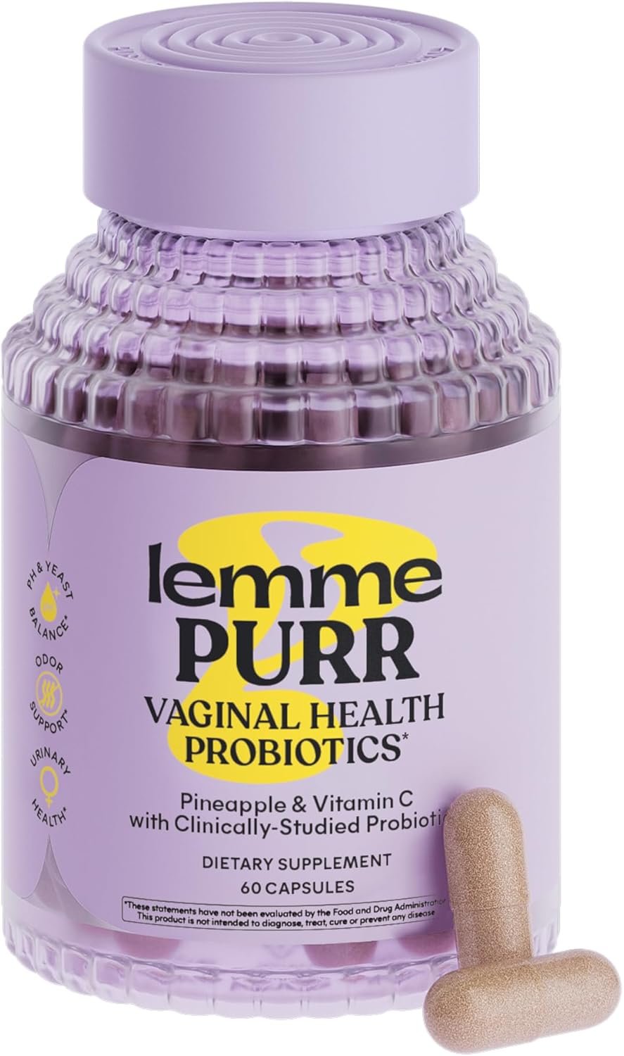 Lemme Purr Vaginal Probiotics for Women – Promotes pH Balance, Healthy Vaginal Odor & Urinary Tract Health w/Lactobacillus Blend, Clinically Tested Strains, Pineapple & Vitamin C – 60 Veggie Capsules