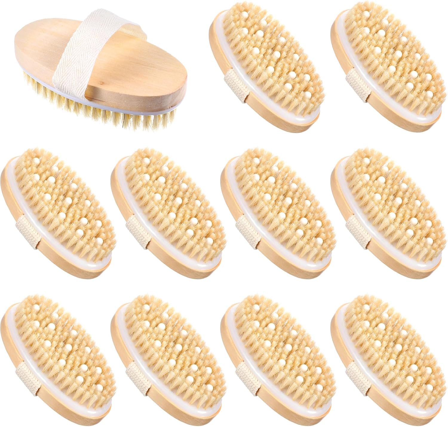 Molain 10 Pcs Dry Brushing Body Brush, Natural Bristle Exfoliating Brush Exfoliating Brushes with Massage Nodule Dry Skin Body Scrubber for Shower Blood Circulation, Deep Exfoliation for Smooth Skin