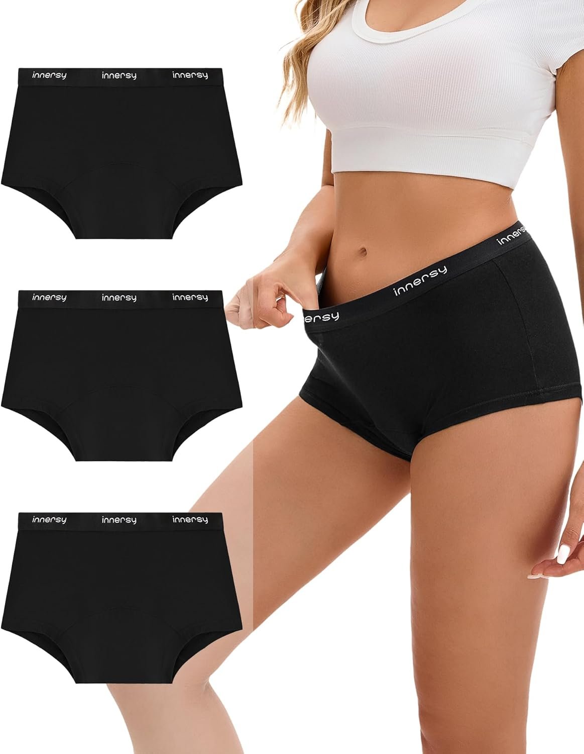INNERSY Women’s Period Boxers Underwear Leak Proof Menstrual Boy Shorts Panties 3-Pack