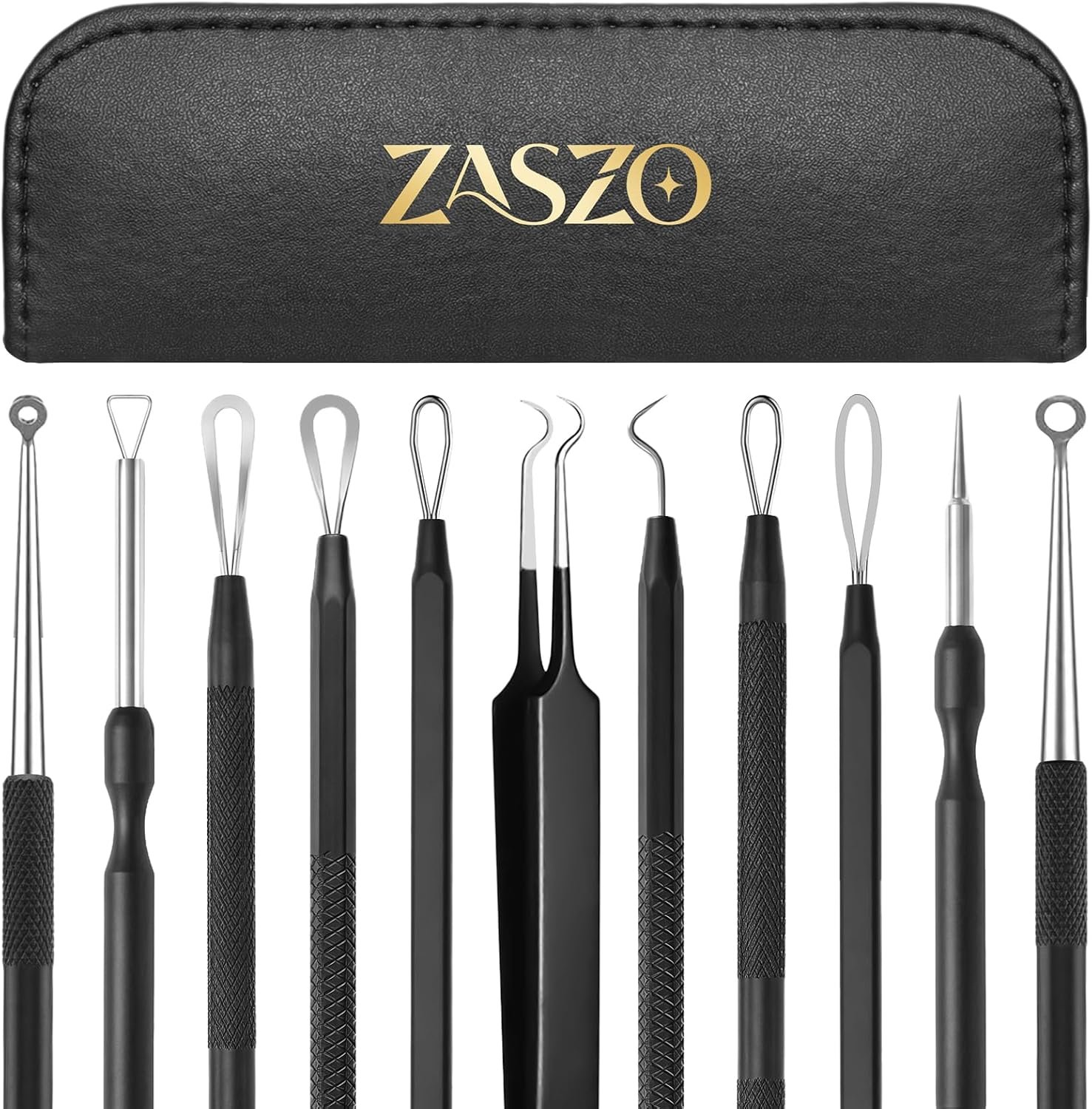 6 Pcs Pimple Extractor Tool Kit, Stainless Blackhead Remover Tools, Professional Comedone Pimple Popper Tools with Leather Bag