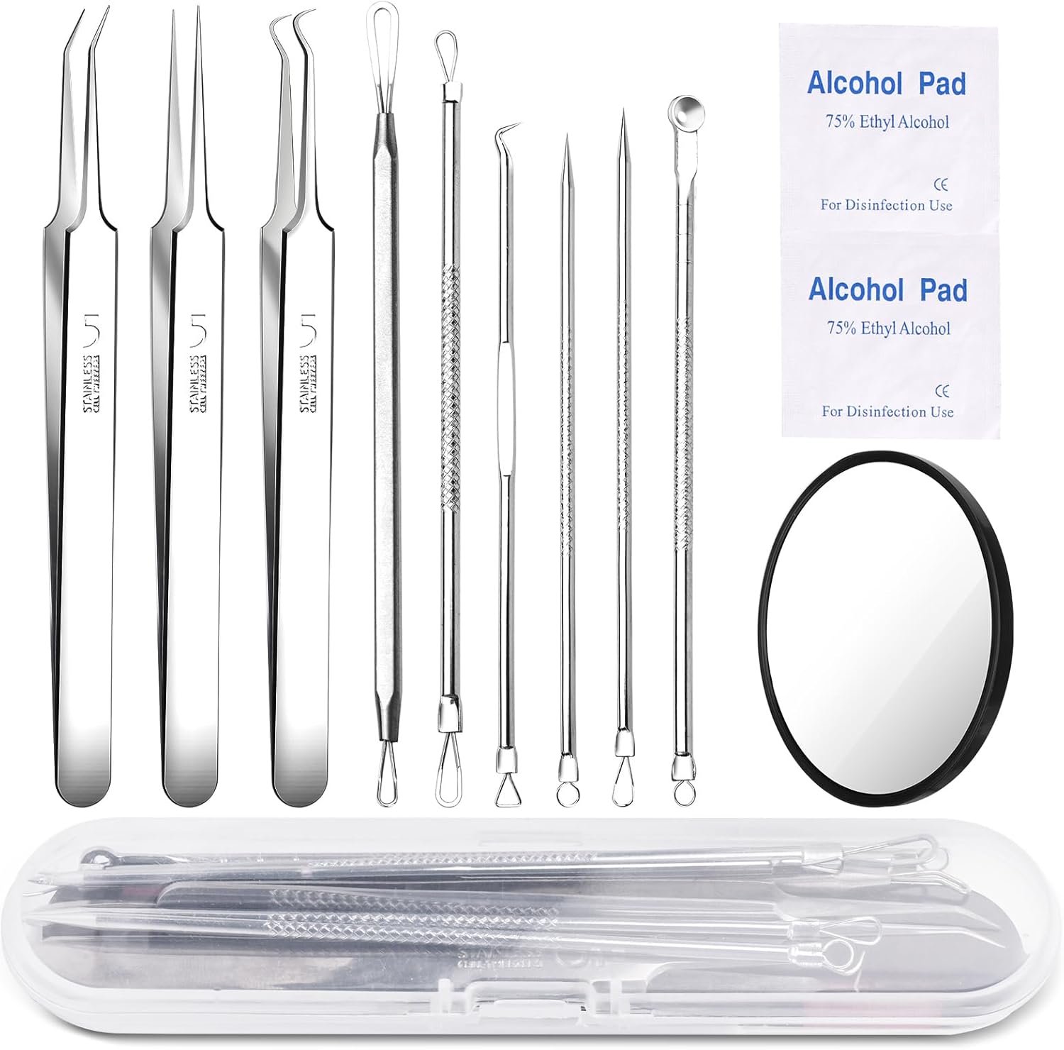 Blackhead Remover Pimple Popper Tool Kit 10PCS Professional Stainless Steel Blackhead Tweezers,Pimple Extractor for Removing Pimples, Zit on Face – Acne Removal Kit with Case Magnifier