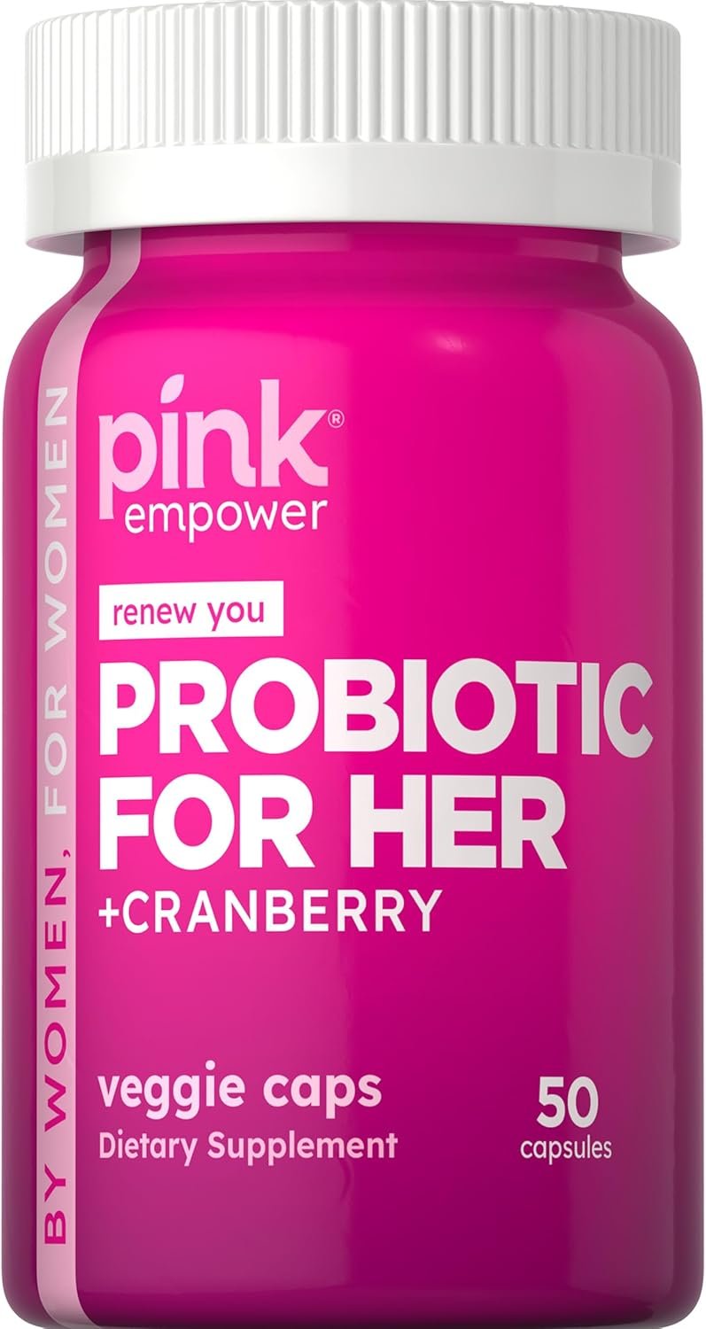 PINK Probiotics for Women | Digestive Health Support Capsules Plus Cranberry | 50 Count | Vegetarian, Non-GMO & Gluten Free Supplement