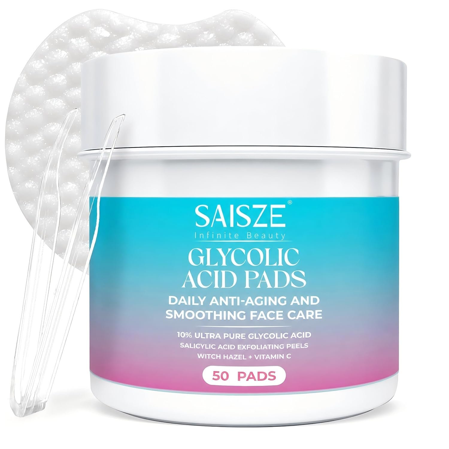 Glycolic Acid Pads for Face, Exfoliating Toner Pads for Facial Radiance with 2% Salicylic Acid, Improves Pores, Smooths Skin, 50 Count