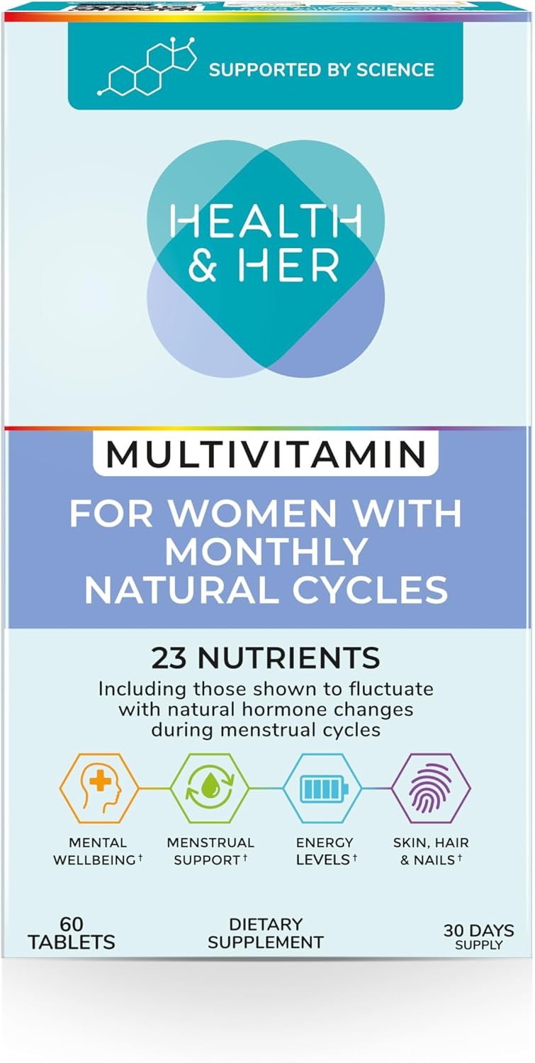 Health & Her Multivitamin for Women with Monthly Natural Cycles – Supplements for Women – Nutrition and Wellbeing Support for Menstrual Cycle – 1 Month Supply, 60 Tablets – Vegan & Gluten Free
