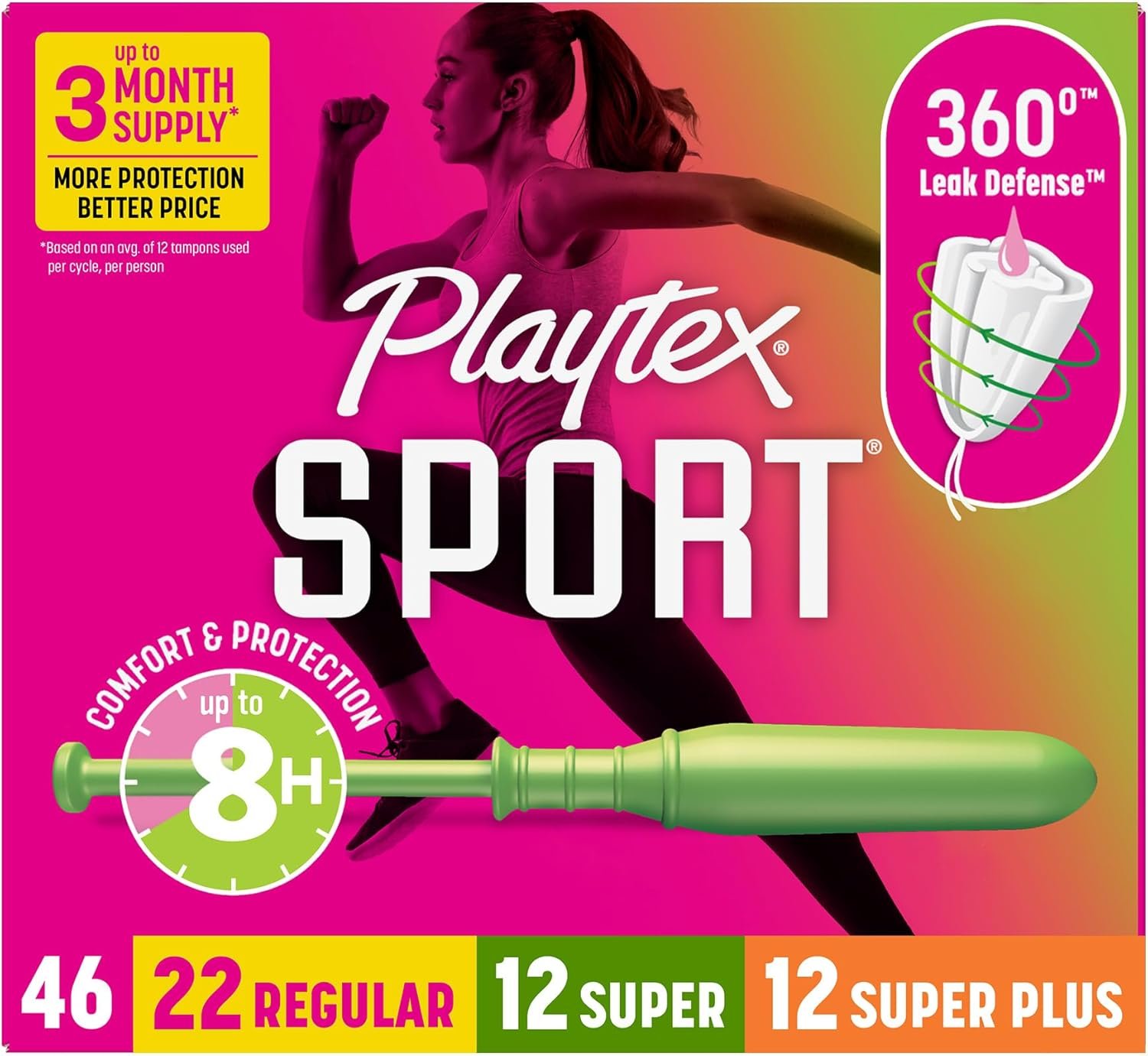 Playtex Sport Tampons Multipack, Regular/Super/Super Plus Absorbency, 46ct