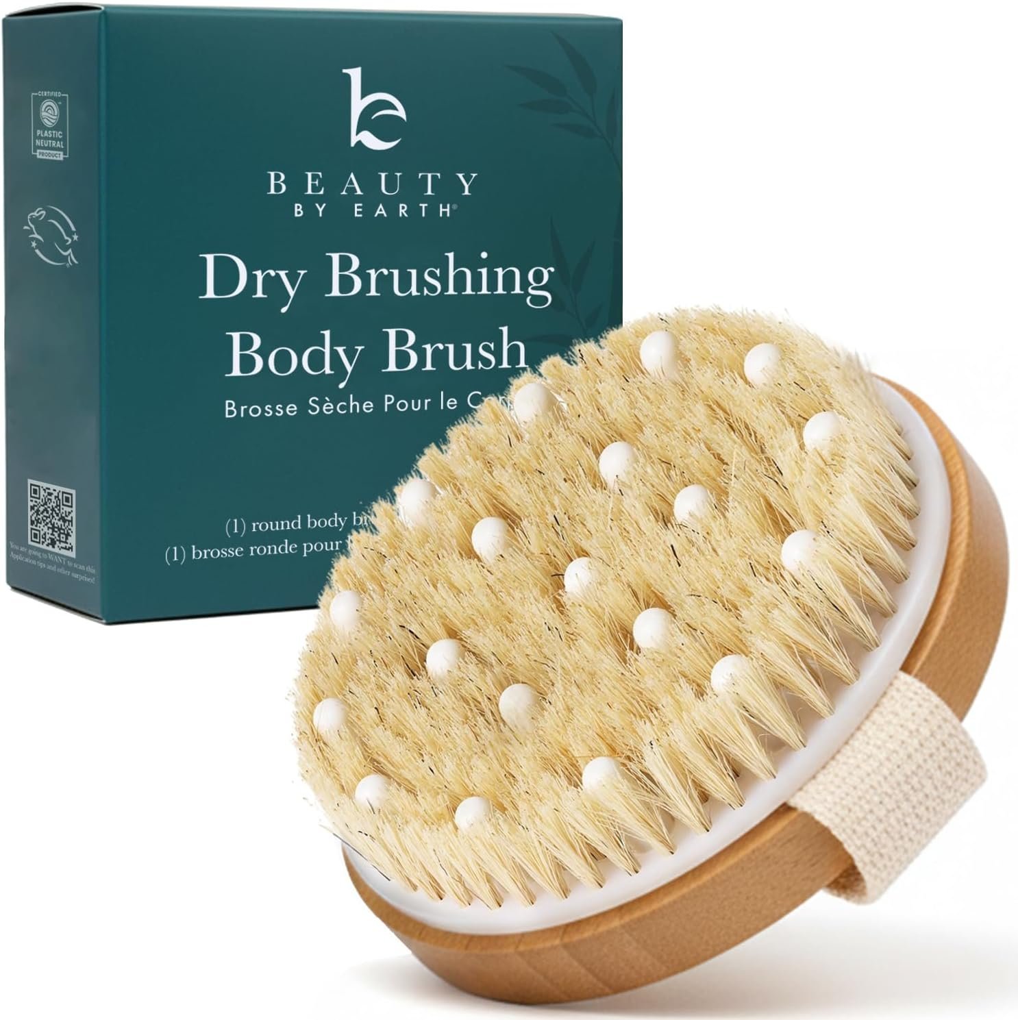 Dry Brushing Body Brush for Lymphatic Drainage & Cellulite – Natural Brustles for Wet and Dry Brushing, Body Exfoliating Brush with Massage Nodes for Soft & Smooth Skin