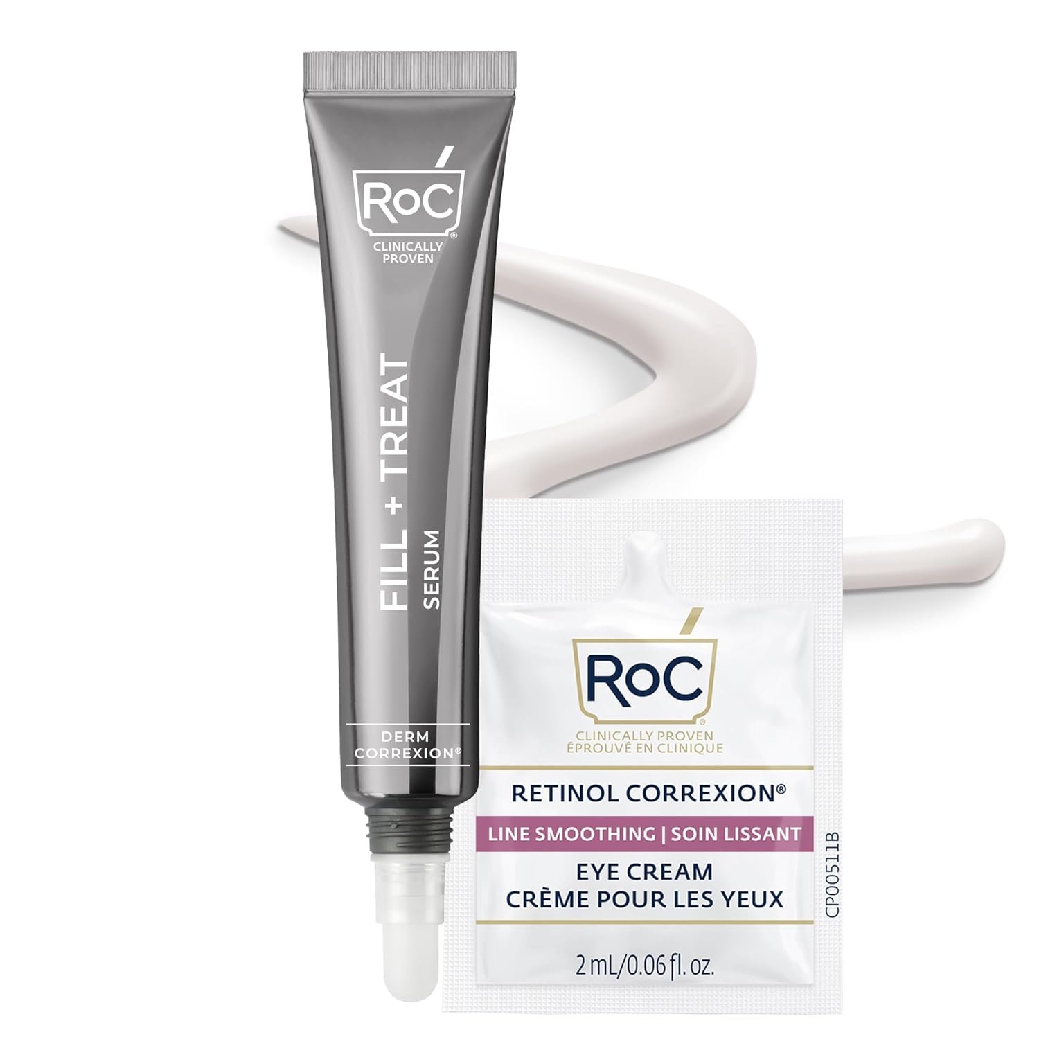 RoC Derm Correxion Fill + Treat Advanced Retinol Serum, Wrinkle Filler Treatment with Hyaluronic Acid for Crow’s Feet, 11 Wrinkles, & Laugh Lines, (.5 fl oz) with Retinol Packette (Packaging May Vary)