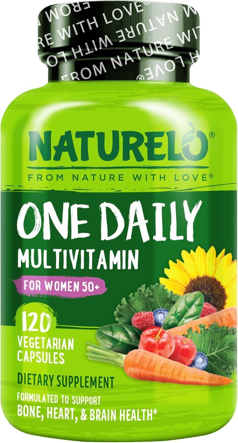 NATURELO One Daily Multivitamin for Women 50+ (Iron Free) – Menopause Support for Women Over 50 – Whole Food Supplement – Non-GMO – No Soy – 120 Capsules – 4 Month Supply