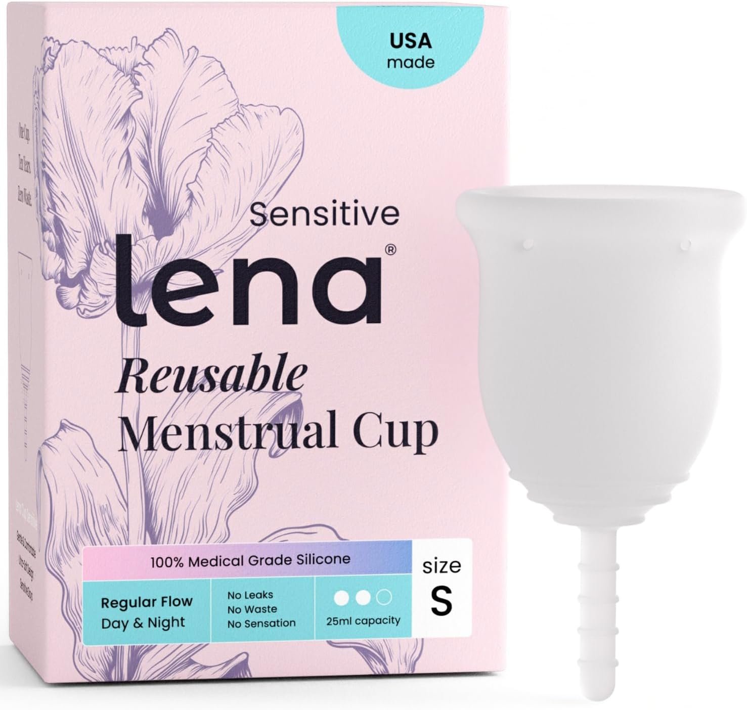 Lena Sensitive Menstrual Cup – Ultra Soft Medical-Grade Silicone Period Cups for Women, Beginner-Friendly, Reusable and Comfortable 12-Hour Leak-Free Protection & Feminine Care – Small, Clear