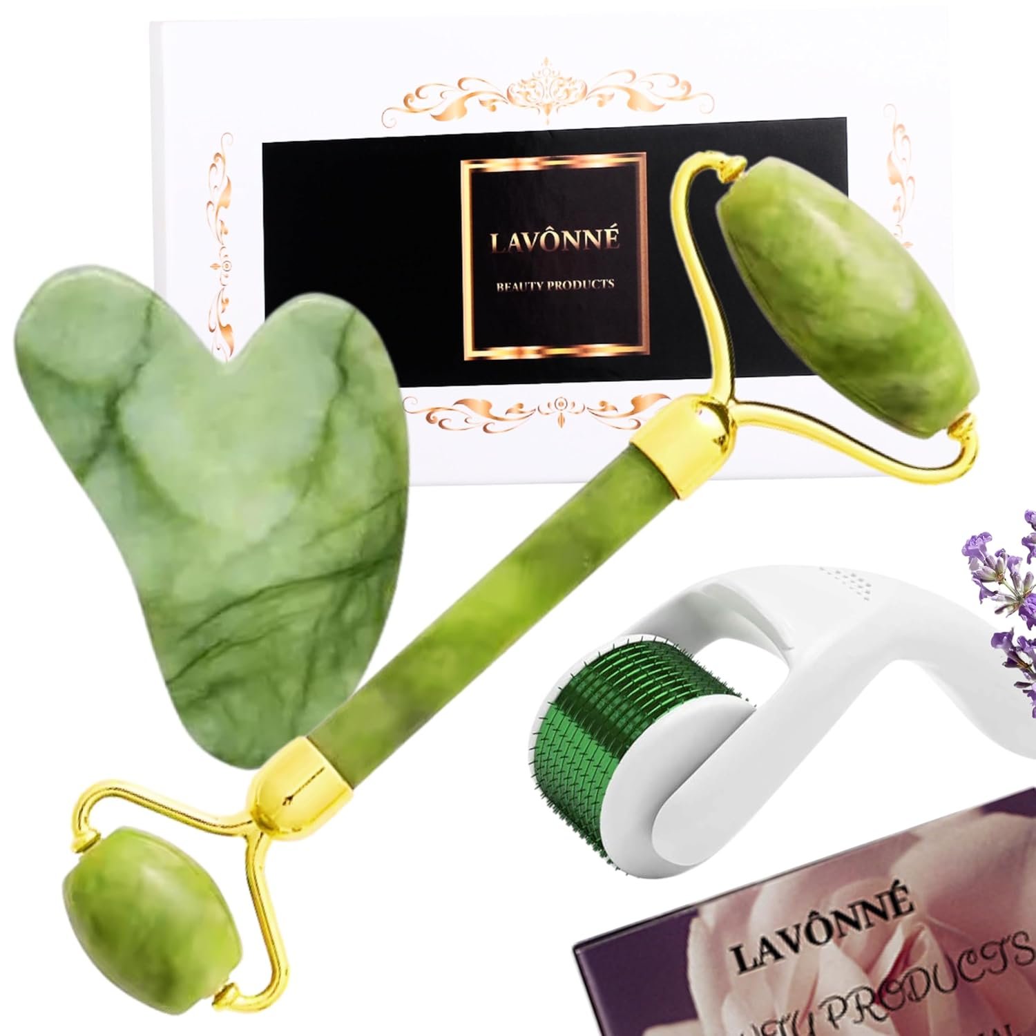100% Authentic Jade Roller and Gua Sha Set for face I Derma Roller I Facial Tools I Real Guasha I Premium Quality I Mother’s Day Gift for wife