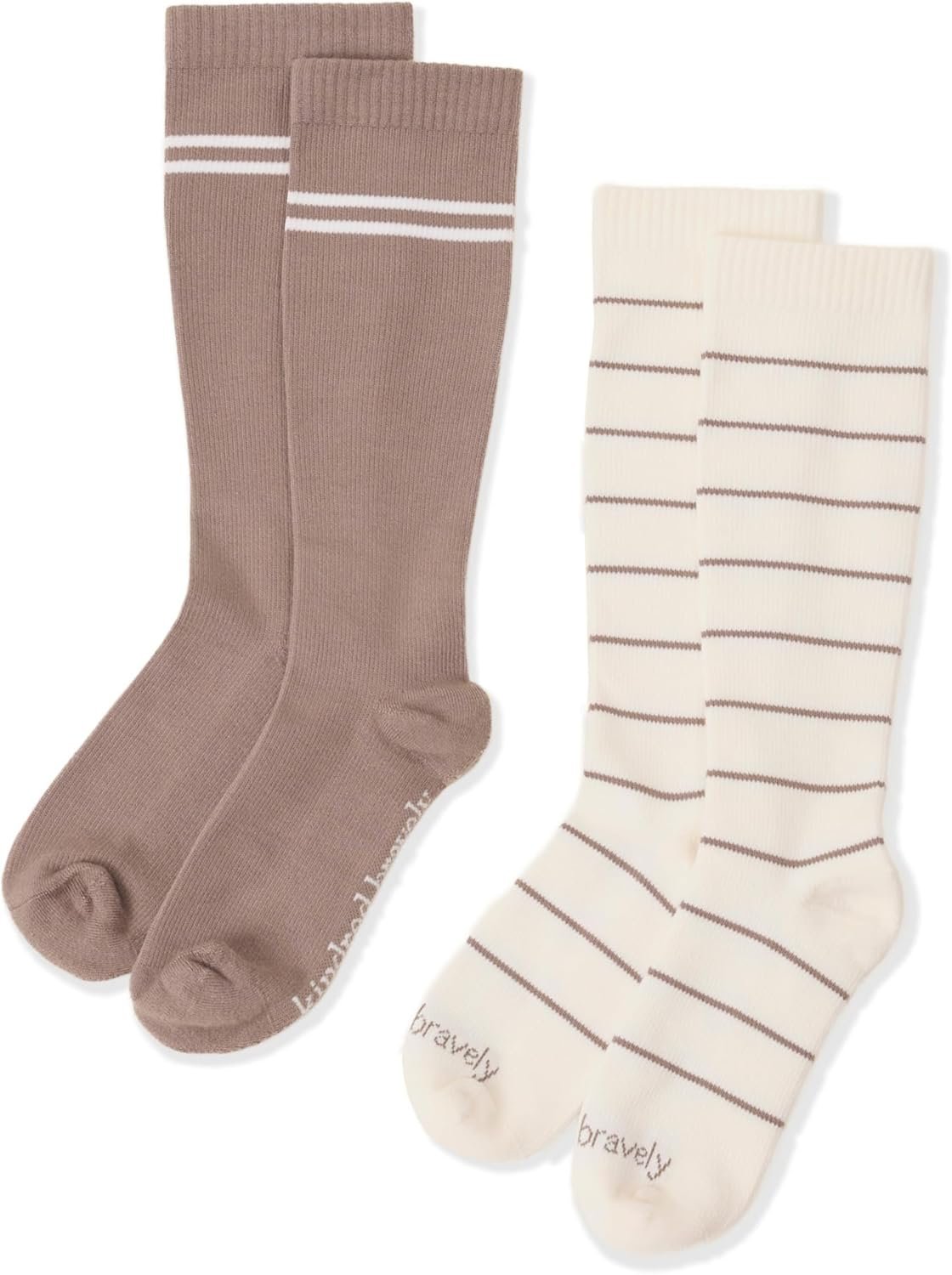Kindred Bravely Compression Socks 2-Pack | Graduated Compression Socks for Circulation Pregnancy Travel (Taupe & Ivory, Small)