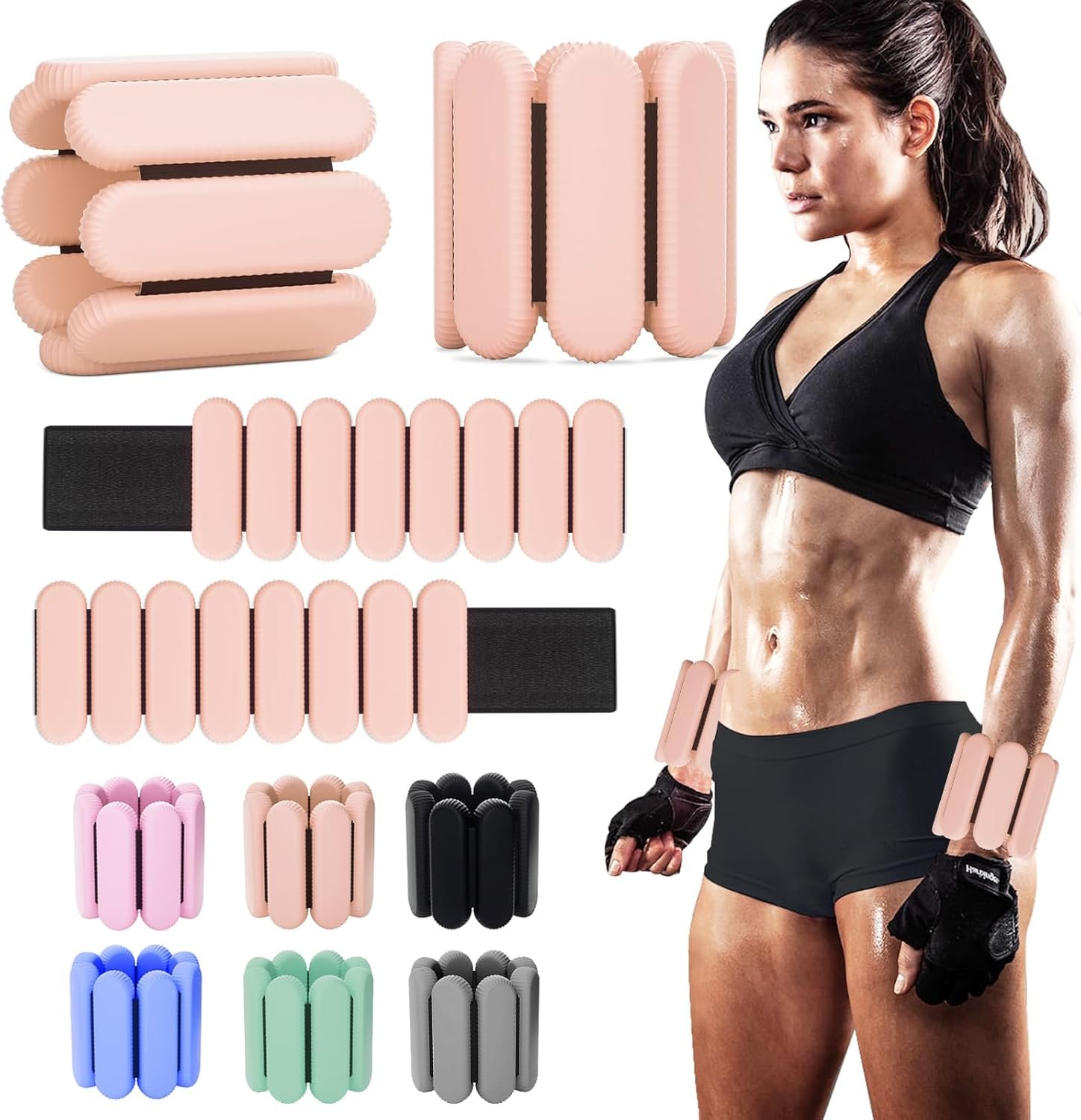 YOVKOK Adjustable Ankle Weights for Women Men,Wrist Weights set for Walking Running,1 Pair (1Lbs Each) Silicone Workout Weights for gym fitness, Jogging,yoga,pilates,strength training,physical therapy