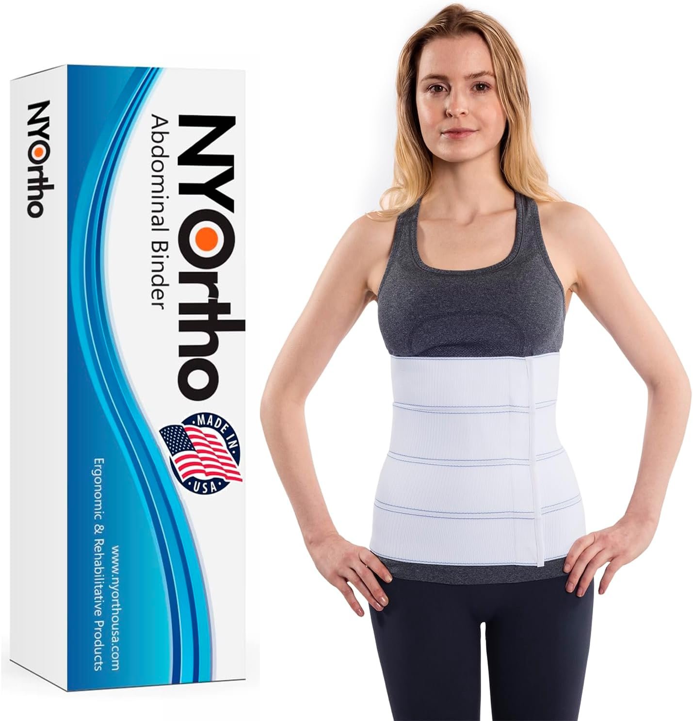 NYOrtho Post Surgery Abdominal Binder (Fits 30¨ – 45¨) – 12″ Height, 4 Panel Waist Support Belt for Men & Women – Postpartum Belly Band – Tummy Tuck Compression Garment – MADE IN USA