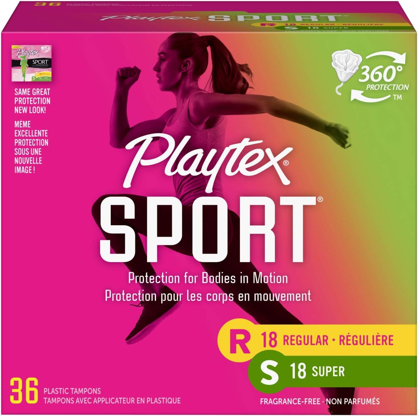 Playtex Sport Tampons, Unscented Regular/Super Absorbency, 36 ct Packaging may Vary