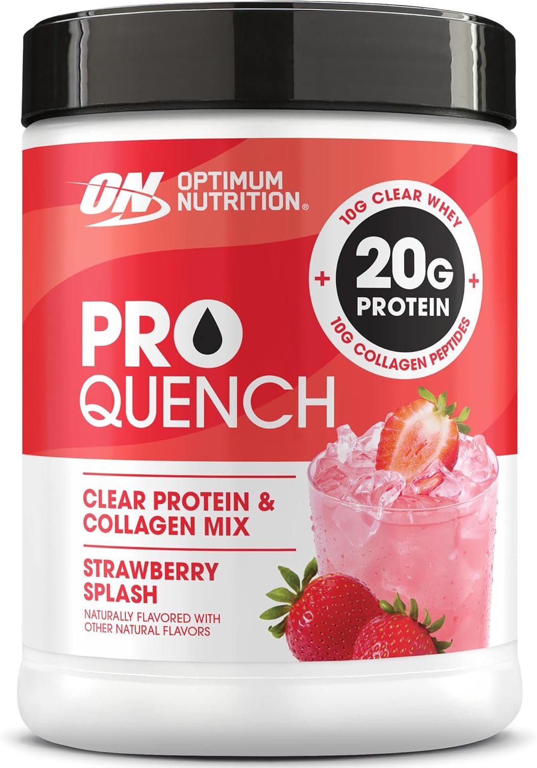 Optimum Nutrition Pro Quench, 10g Clear Protein, 10g Collagen peptides & Electrolyte Powder Drink Mix, Strawberry, 20 Servings, 520 Grams (Packaging May Vary)