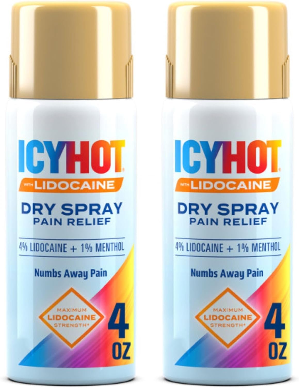 Icy Hot Lidocaine Pain Relief Dry Spray, Numb Aggravated Nerves with Max Strength Lidocaine 4% and Menthol 1%, Fast-Acting Pain Relief for Minor Pain, Backaches, Sprains and Strains, 4 oz, 2 Pack