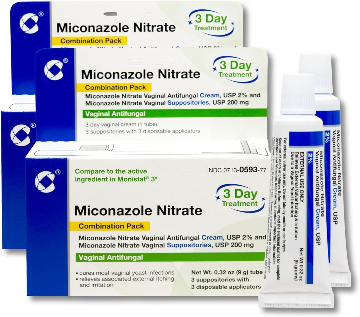 Miconazole Nitrate 3-Day Yeast Infection Treatment – Antifungal Cream & Suppository Bundle – Relieves Itching & Irritation, Combination Pack (2)