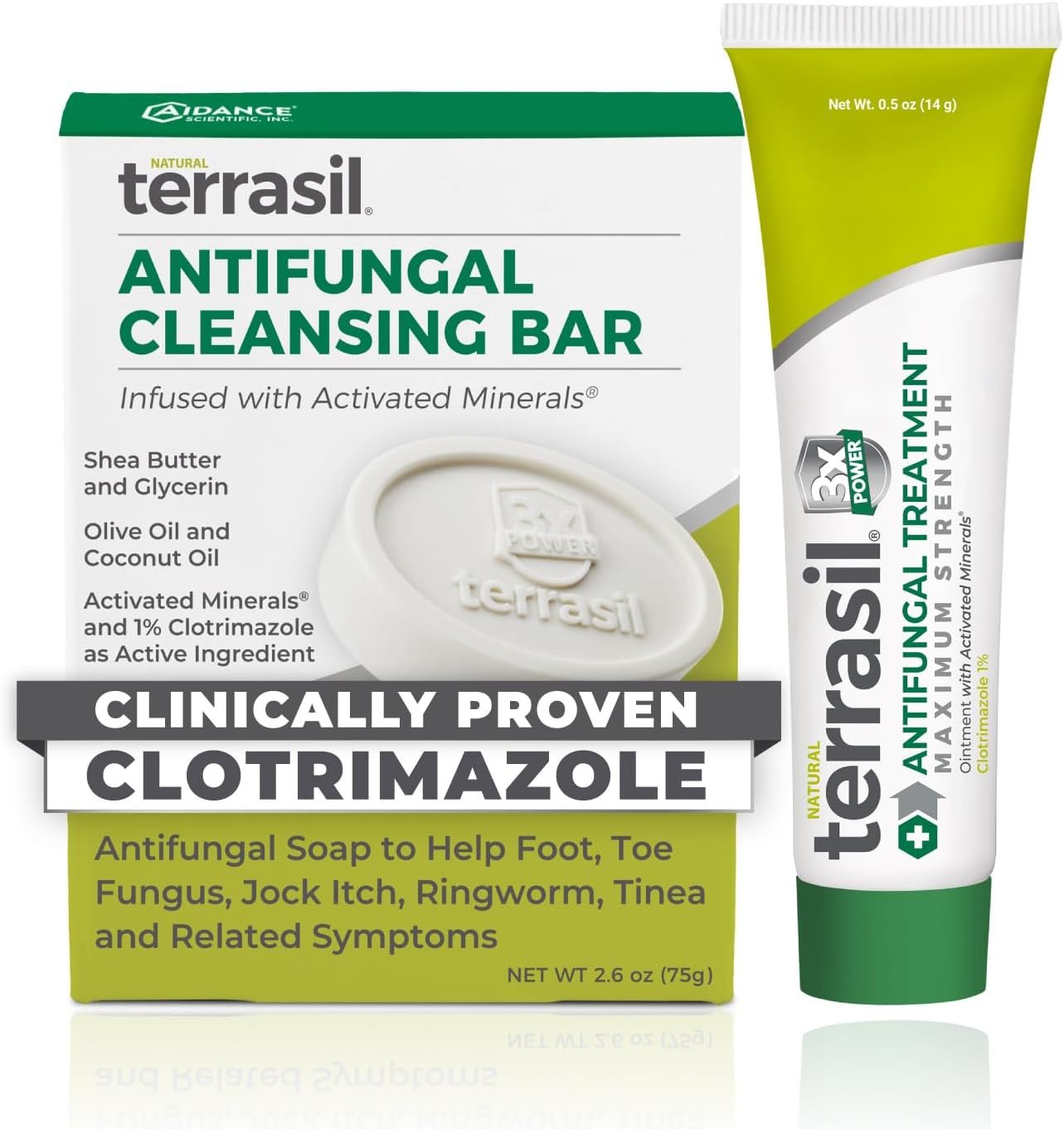 terrasil Antifungal Treatment Cream & Soap Kit with Clotrimazole for Athletes Foot, Jock Itch, Ringworm, Fungal Yeast Infections and More with Natural Ingredients (14gm Tube + 75g Soap bar)
