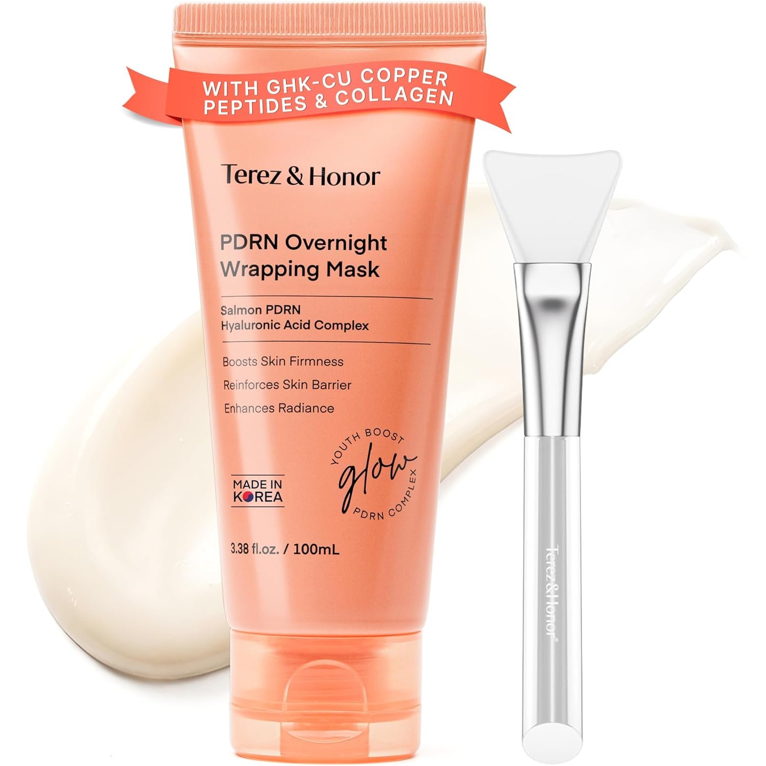 TEREZ & HONOR PDRN Night Wrapping Peel Off Facial Mask: with GHK-CU Copper Peptide, Collagen & Hyaluronic Acid – Firming & Hydration for Radiant Glow, Dermatologist Tested, Korean Skin Care 3.4 FL OZ