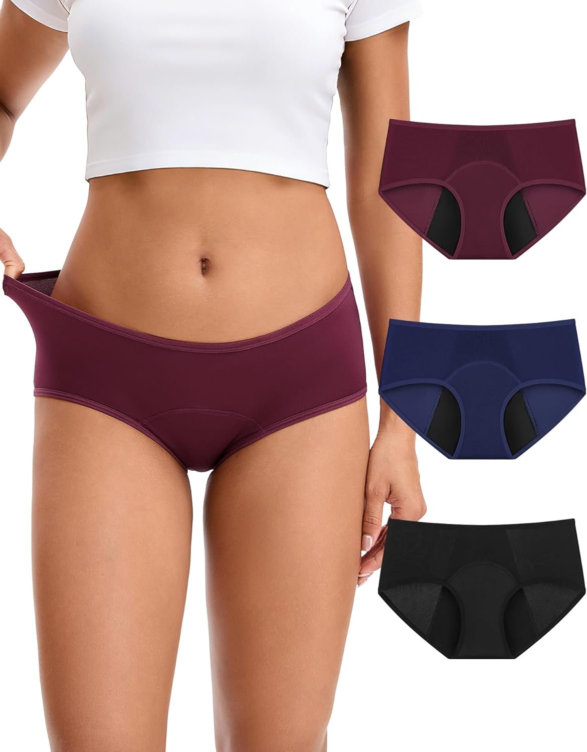INNERSY Women’s Period Underwear Breathable Mesh Cooling Menstrual Leakproof Hipster Panties 3-Pack
