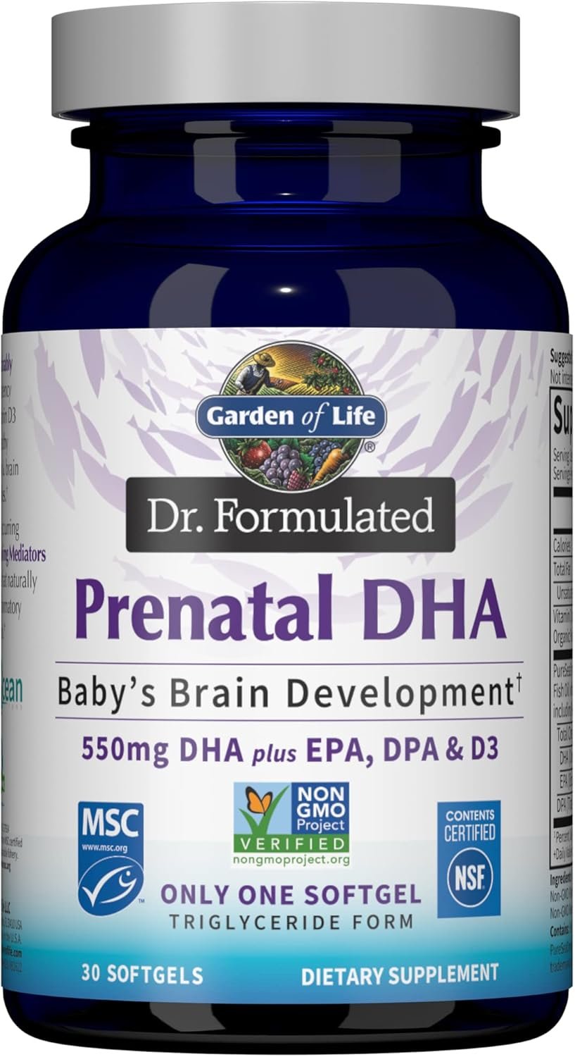 Garden of Life Dr. Formulated Prenatal DHA Fish Oil – 500mg DHA & DPA in Triglyceride Form 100% DV Vitamin D3, Single Source, Mercury Free Omega 3 Supplements for Women’s Health, 30 Softgels