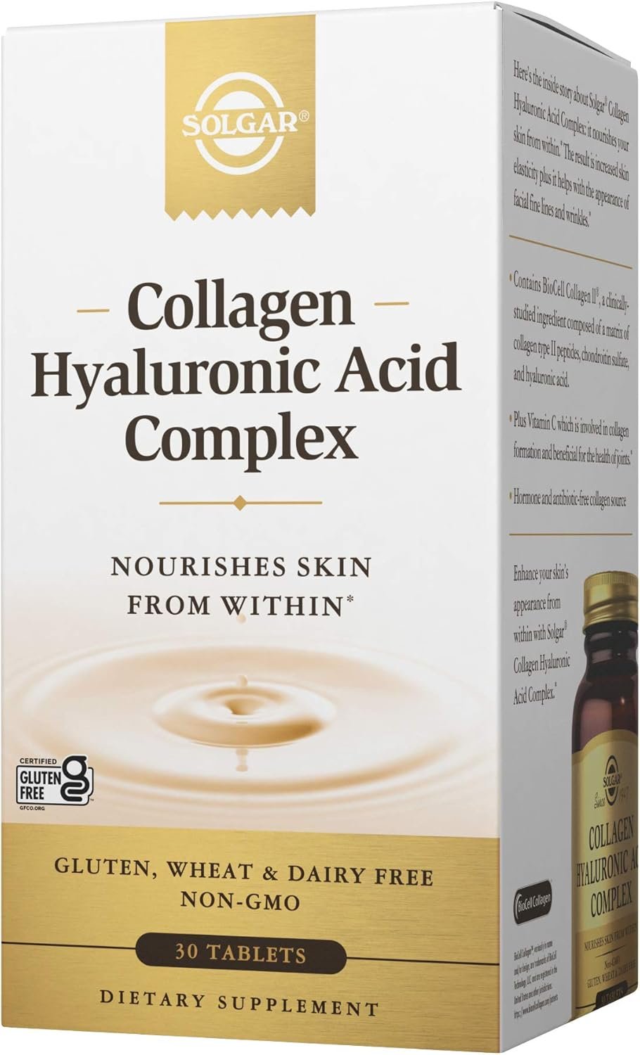 Solgar Collagen Hyaluronic Acid Complex, 30 Tablets – Hydrolyzed Collagen Type 2 – Helps with Fine Lines & Wrinkles – Boosts Skin Collagen & Elasticity – Non-GMO, Gluten & Dairy Free – 30 Servings