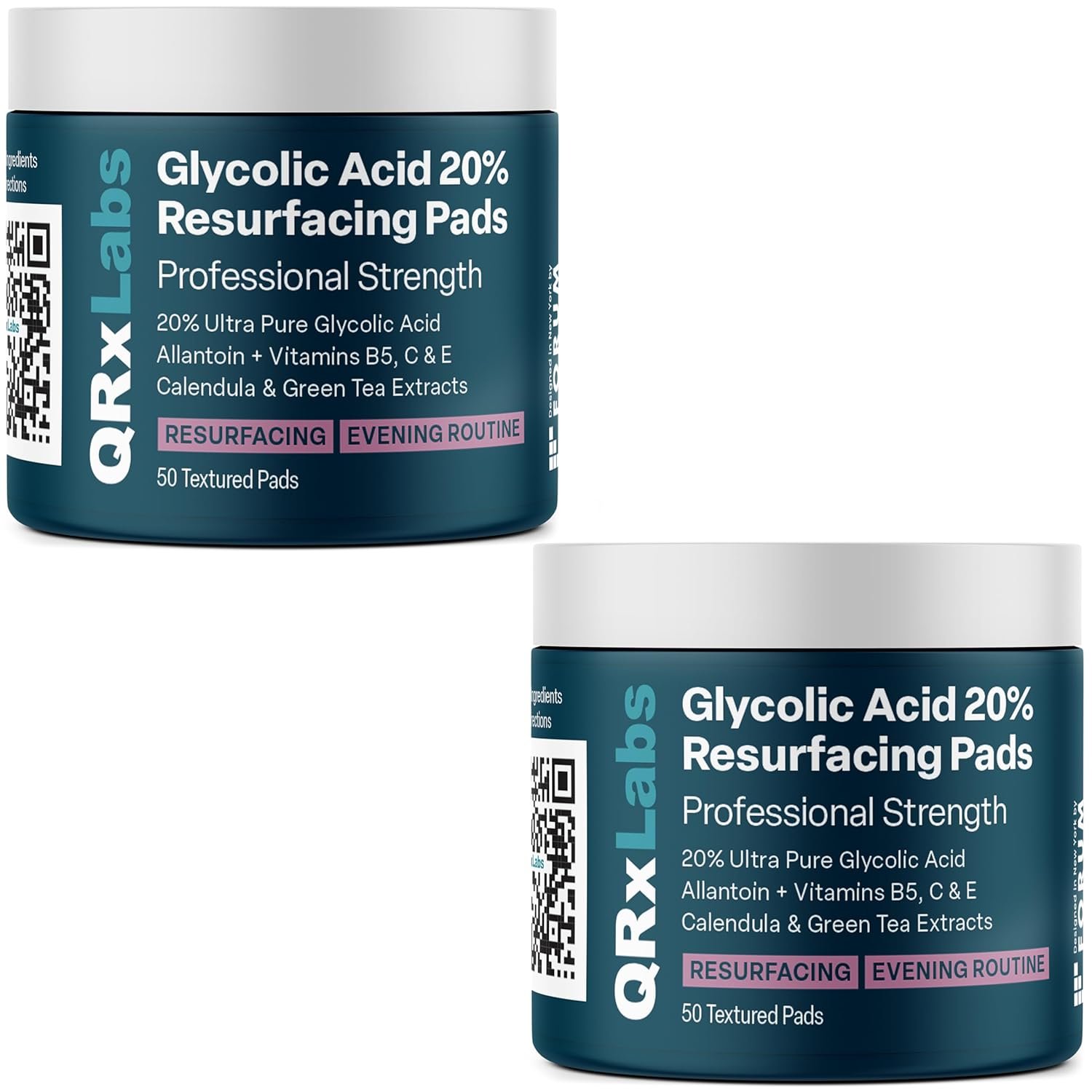 QRxLabs Glycolic Acid Pads – 20% Resurfacing Pads AHA for Face & Body – Exfoliates Skin Surface and Reduces Appearance of Fine Lines and Wrinkles – Acne Treatment Clearing – Daily Pads – 50ct 2PK