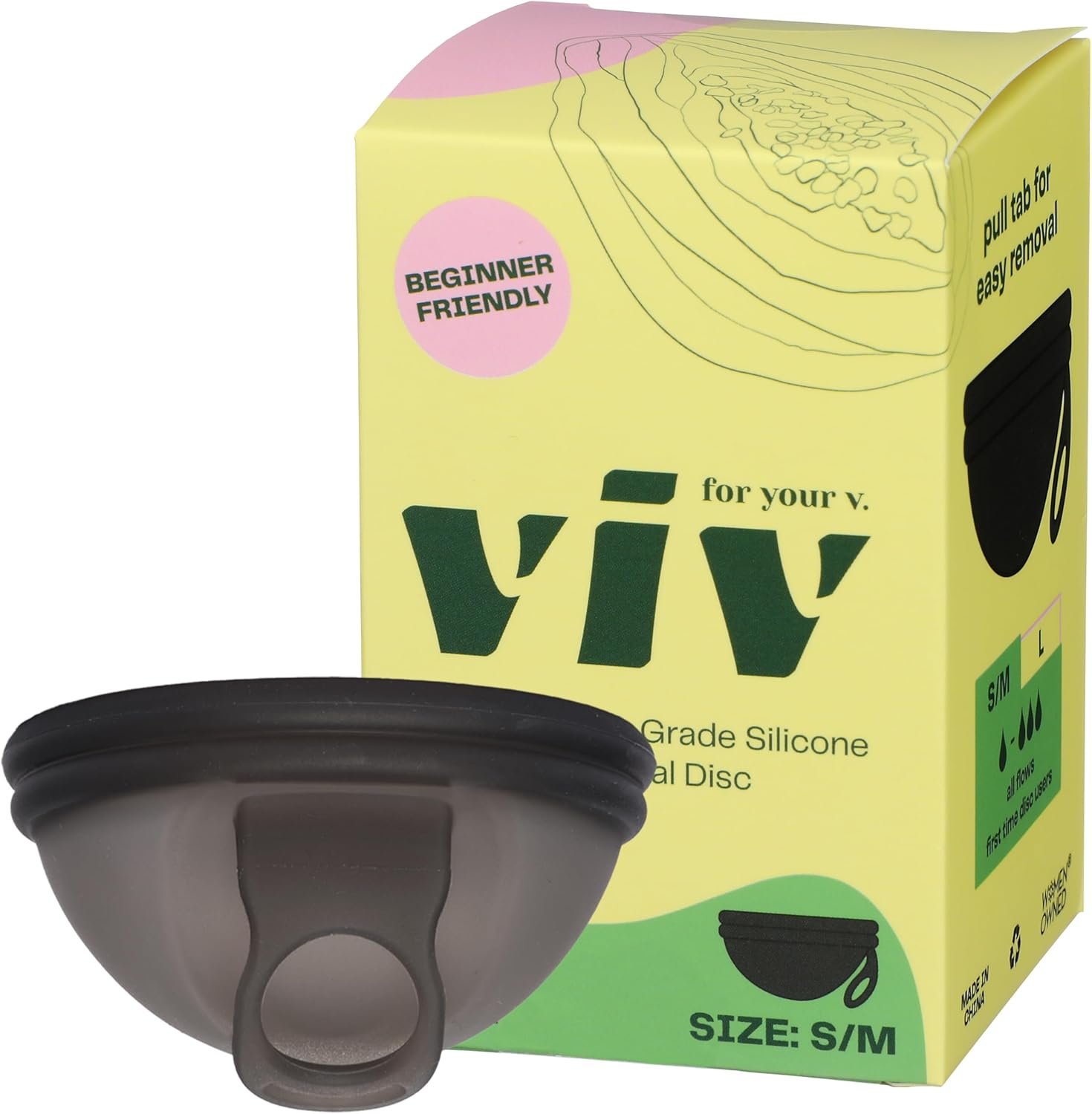 Viv for Your V Small-Medium Premium Menstrual Disc, Heavy Flow, Ring Stem Easy Removal, Soft Tampon Alternative for Active Lifestyle, Comfortable 12-Hr Wear, Medical-Grade Silicone Reusable Period Cup