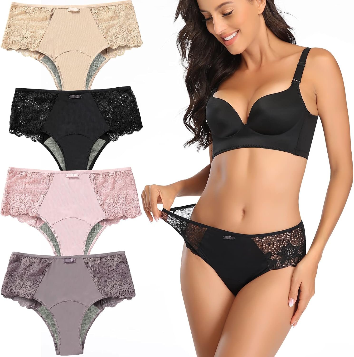 Period Underwear for Women, Leakproof Period Panties, Lace Menstrual Underwear Breathable & Soft
