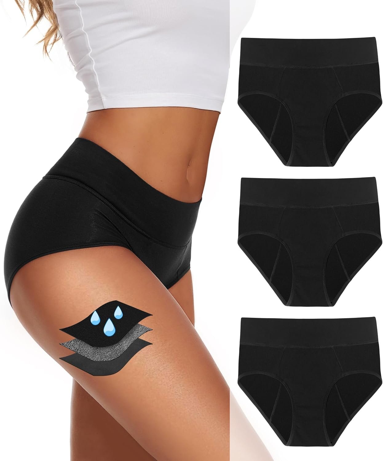 KEECOW Period Underwear For Women, Leak-Proof 2.0, Comfort, Postpartum, Heavy Flow, Brief, 3 Pack