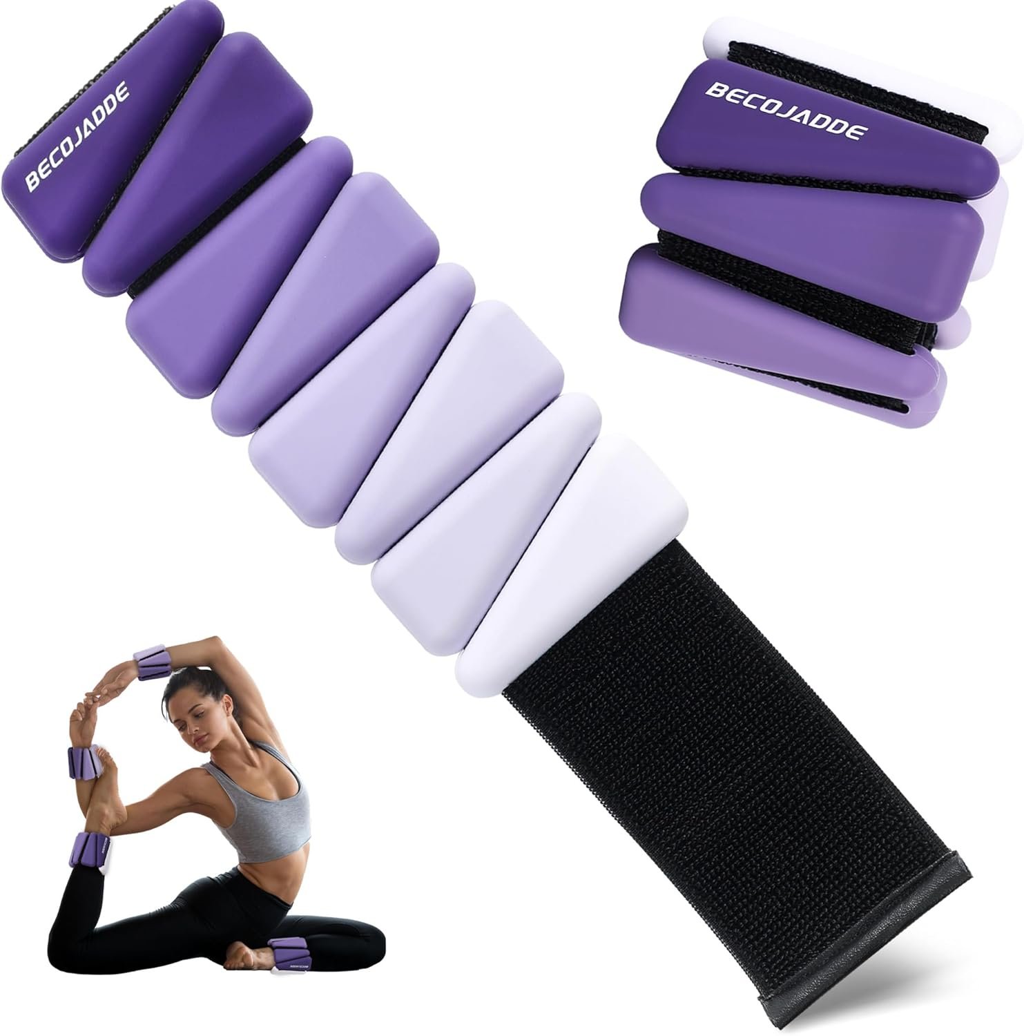 BECOJADDE Ankle Weights for Women Wrist Weights Set of 2 (1 lb/2 lb Each) Adjustable Arm Leg Weight for Womens Men Suitable for Walking Swimming Running Pilates Yoga Gym