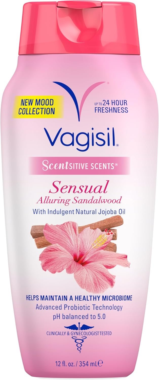 Vagisil Feminine Wash for Intimate Area Hygiene, Scentsitive Scents® Sensual Mood Alluring Sandalwood, pH Balanced and Gynecologist Tested, 12 oz (Pack of 1)