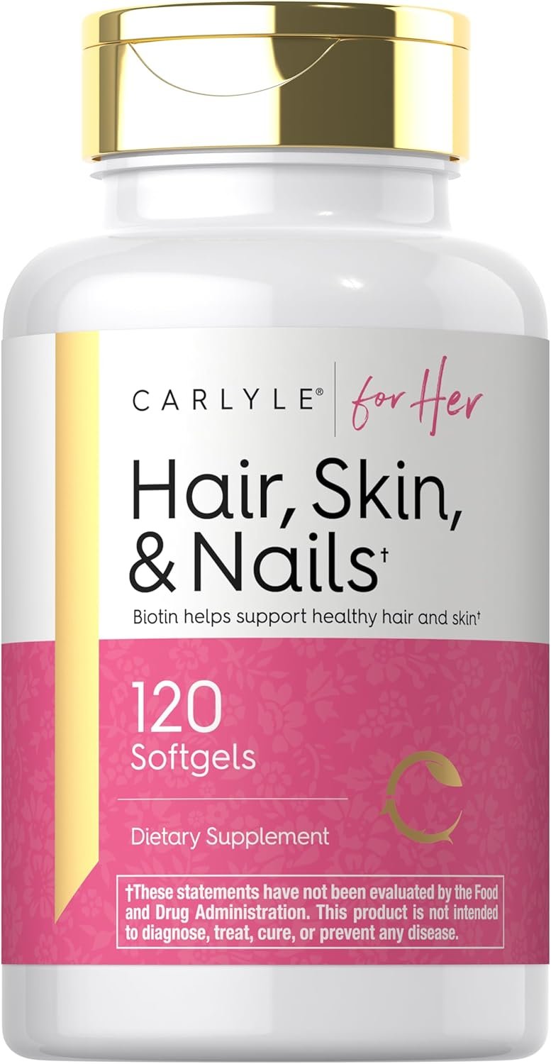 Carlyle Hair Skin and Nails Vitamin | 120 Softgels | Beauty Formula Supplement | with Biotin and Collagen Zinc, Vitamin A, B6, C & E | Non-GMO, Gluten Free