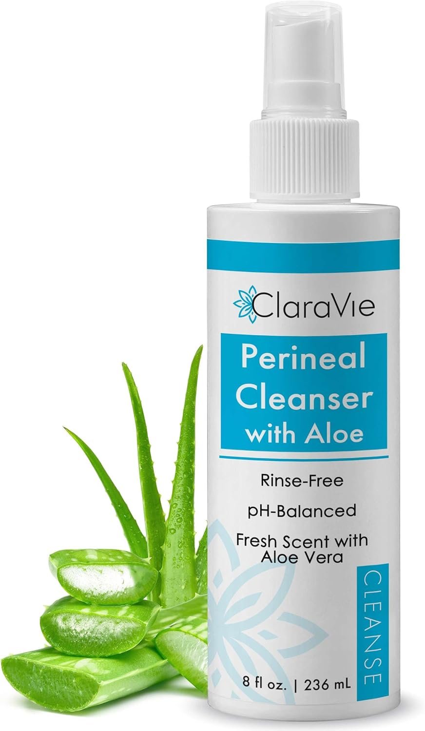 ClaraVie Perineal Cleanser with Aloe – 8 Fl Oz Perineal Spray for Postpartum and Incontinence – Deodorizing, Non Drying, pH Balanced, No Rinsing Required