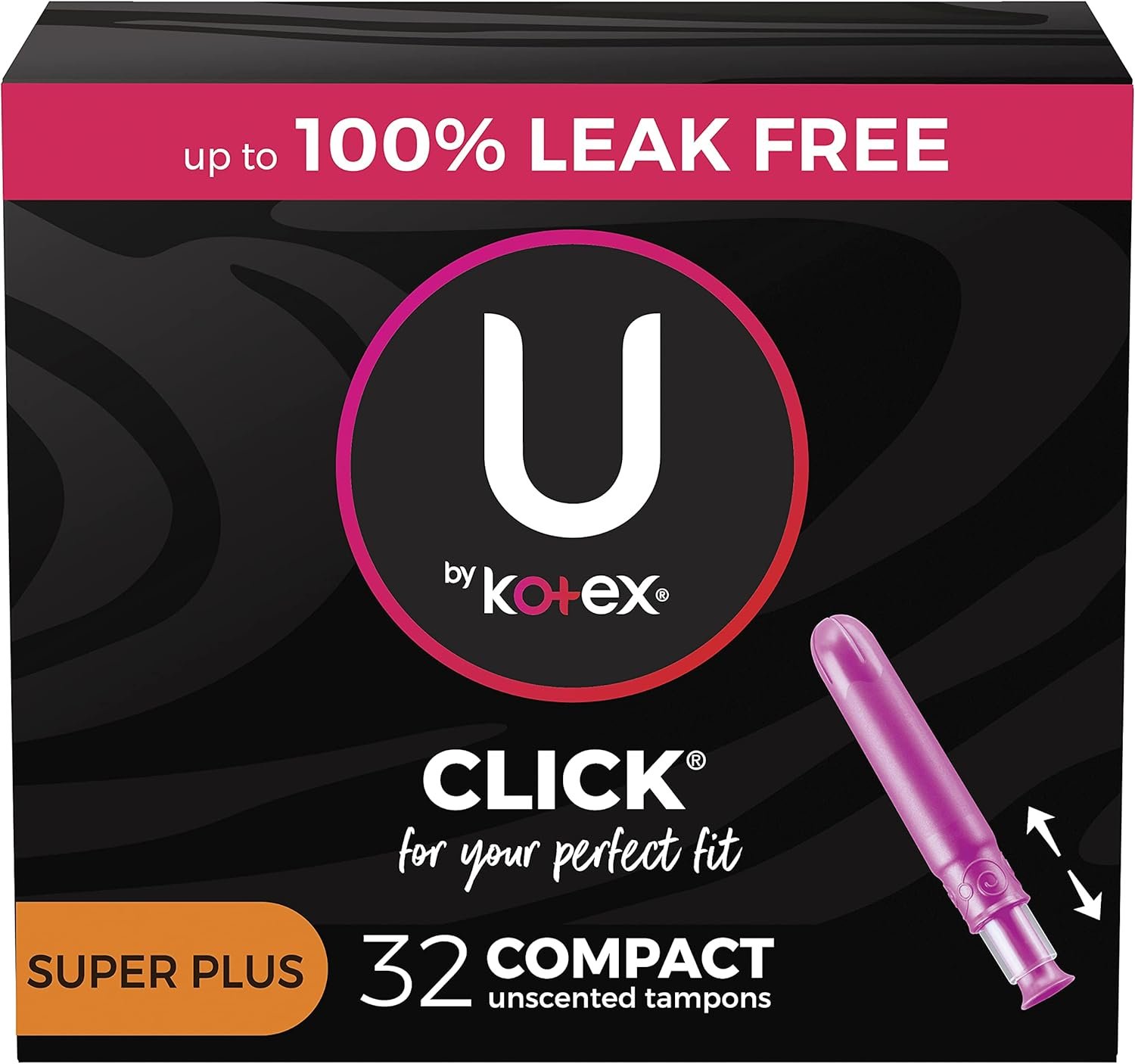 U by Kotex Click Compact Tampons, Super Plus Absorbency, Unscented, 32 Count