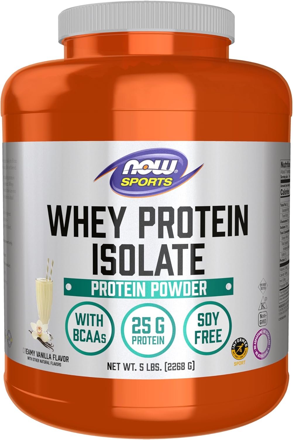 NOW Foods Sports Nutrition, Whey Protein Isolate, 25 g With BCAAs, Creamy Vanilla Powder, 5-Pound