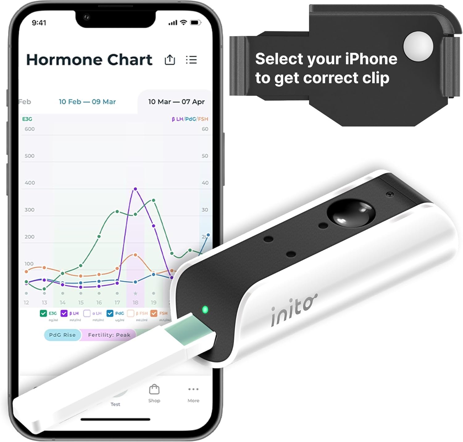 Inito Fertility Monitor & Hormone Tracker for Women | Estrogen, LH, PdG (Urine Metabolite of progesterone), FSH | Track and Confirm Ovulation | Includes 15 Strips (Compatible with iPhone 15 Pro)