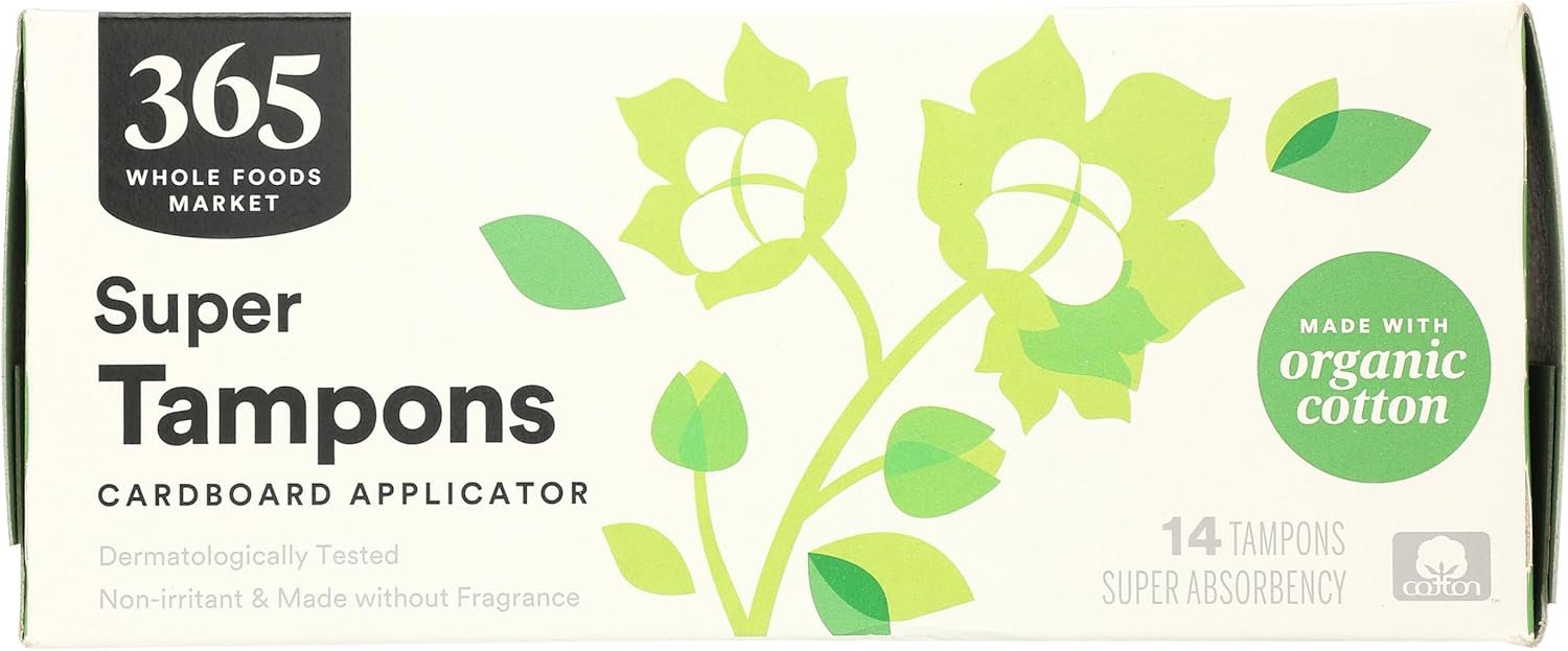 365 by Whole Foods Market, Tampons with Cardboard Applicators, Super Absorbency, Made with Organic Cotton, Unscented, 14 Count