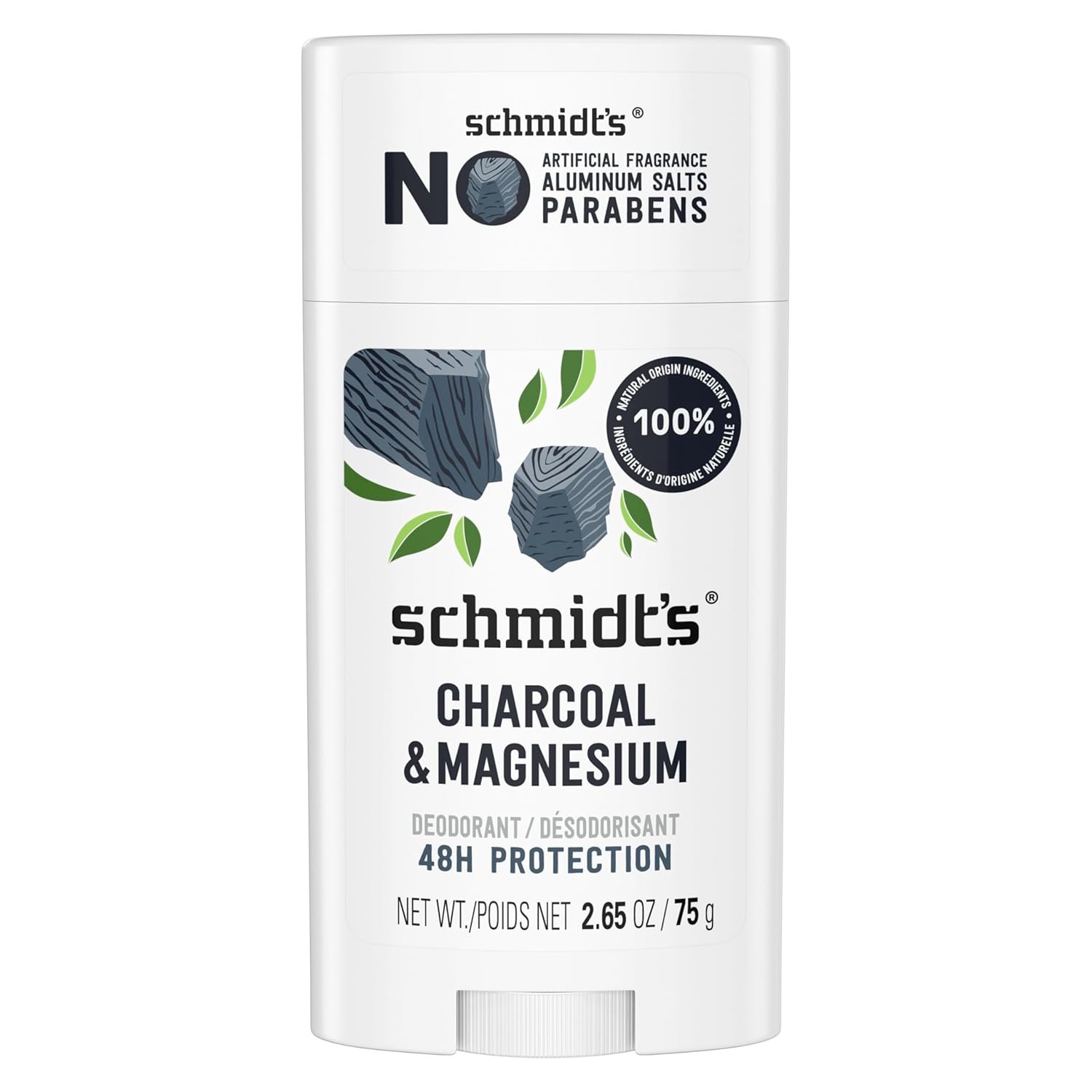 Schmidt’s Aluminum-Free Vegan Deodorant Charcoal & Magnesium with 24 Hour Odor Protection, for Women and Men, Natural Ingredients, Cruelty-Free, 2.65 oz