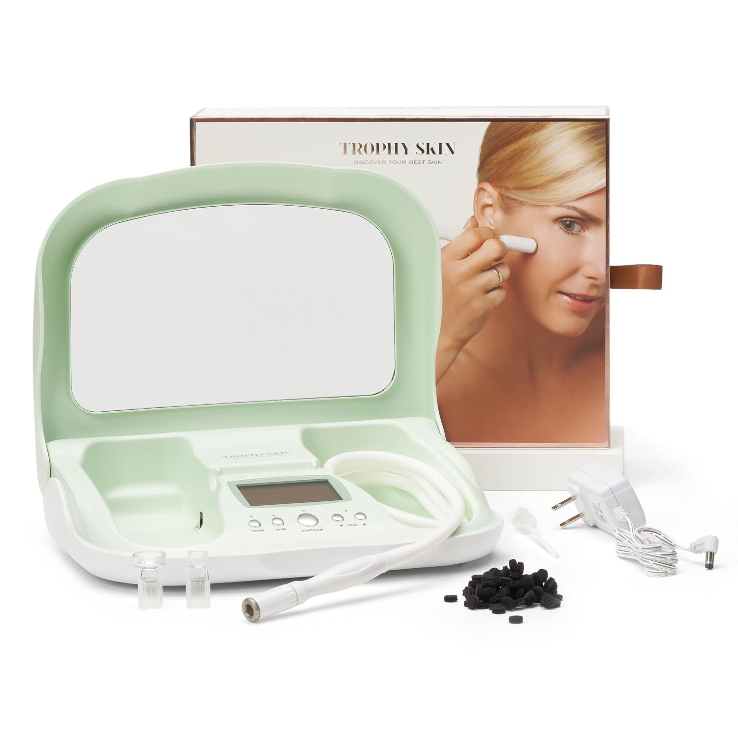 Trophy Skin MicrodermMD – At Home Microdermabrasion Kit – Anti Aging and Acne Treatment – Contains Real Diamond and Pore Extractor Tips to Rejuvenate Skin and Reduce Acne Scars – Mint