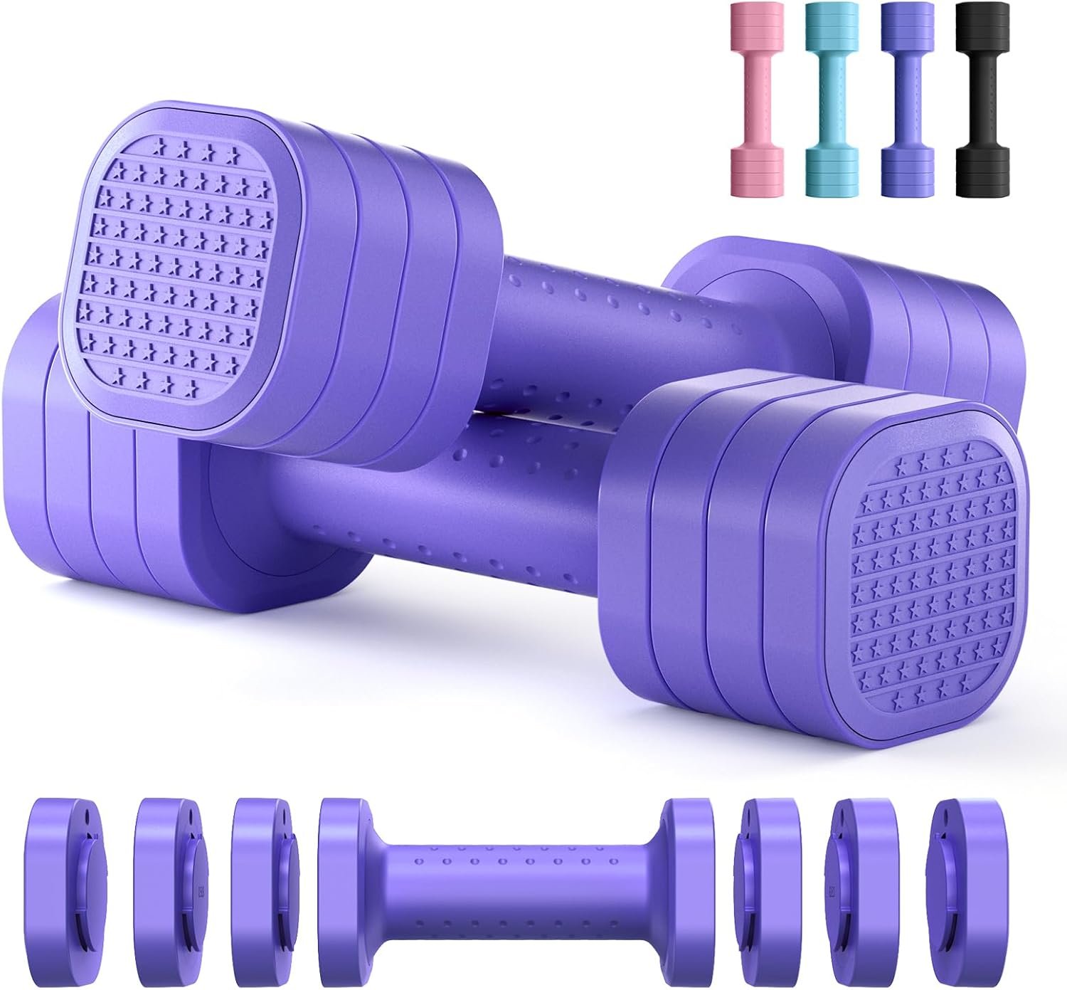 Zempox Adjustable Dumbbell Set, 4 in 1 Free Weight Dumbbell Set for Women, Hand Weight for Women at Home, Each 2lb 3lb 4lb 5lb with TPU Soft Rubber Handle for Home Gym Aquatic Fitness Equipment,Purple