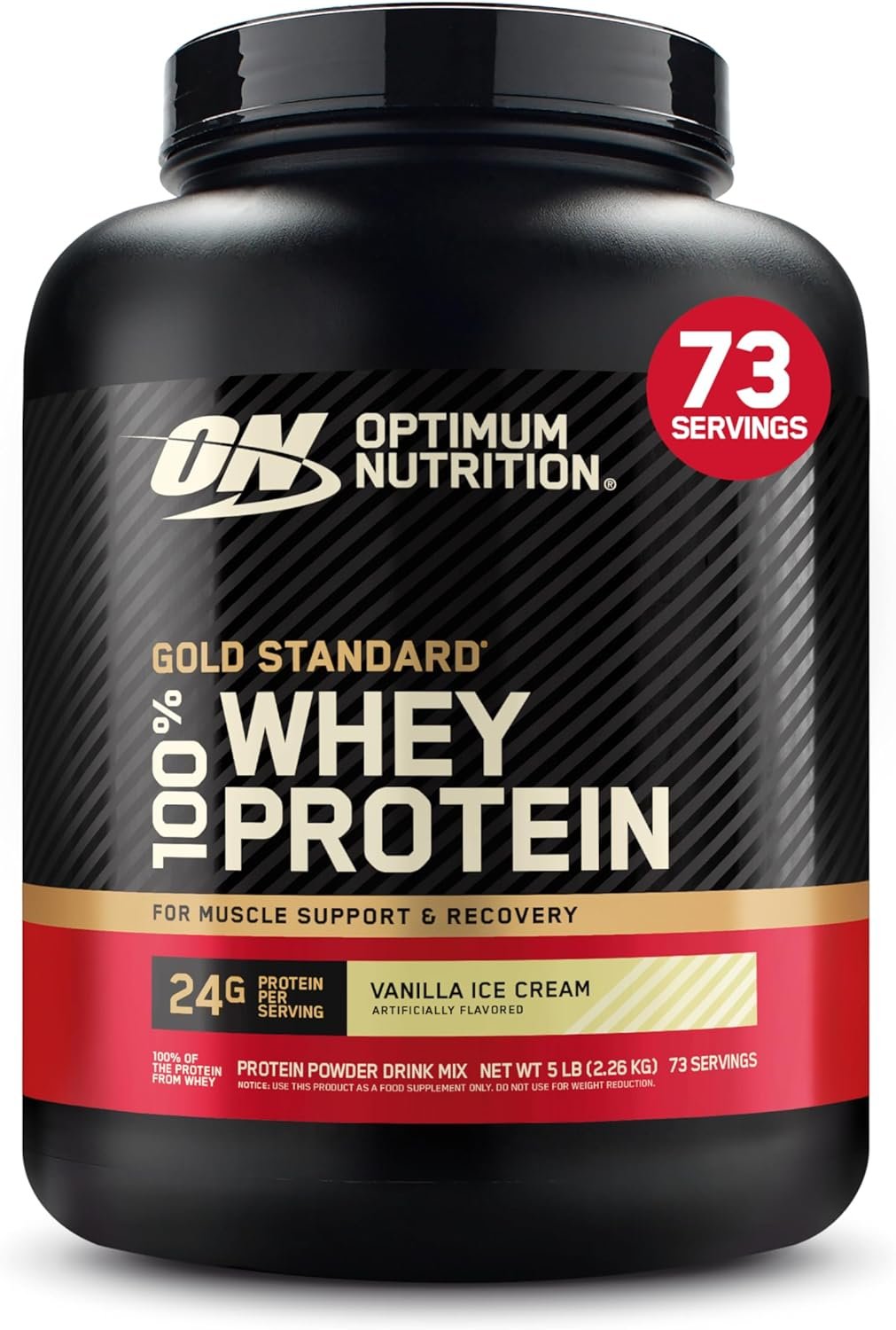 Optimum Nutrition Gold Standard 100% Whey Protein Powder, Vanilla Ice Cream, 5 Pound (Packaging May Vary)