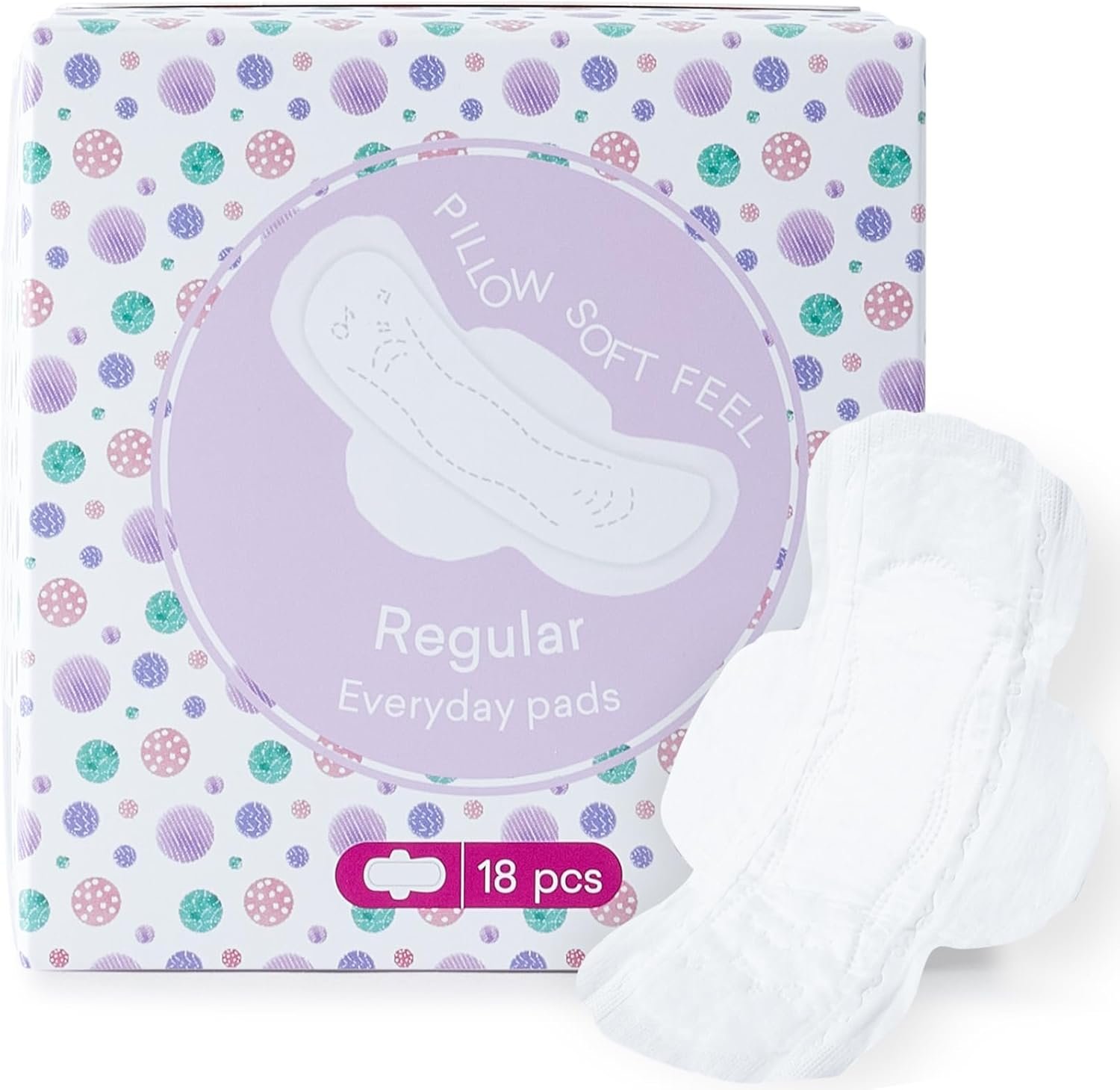 PurComfy Teens Period Pads with Wings for Tweens, Organic Cotton Sanitary Pads for Teen Girls 9-14, Teen Regular, 18 CT