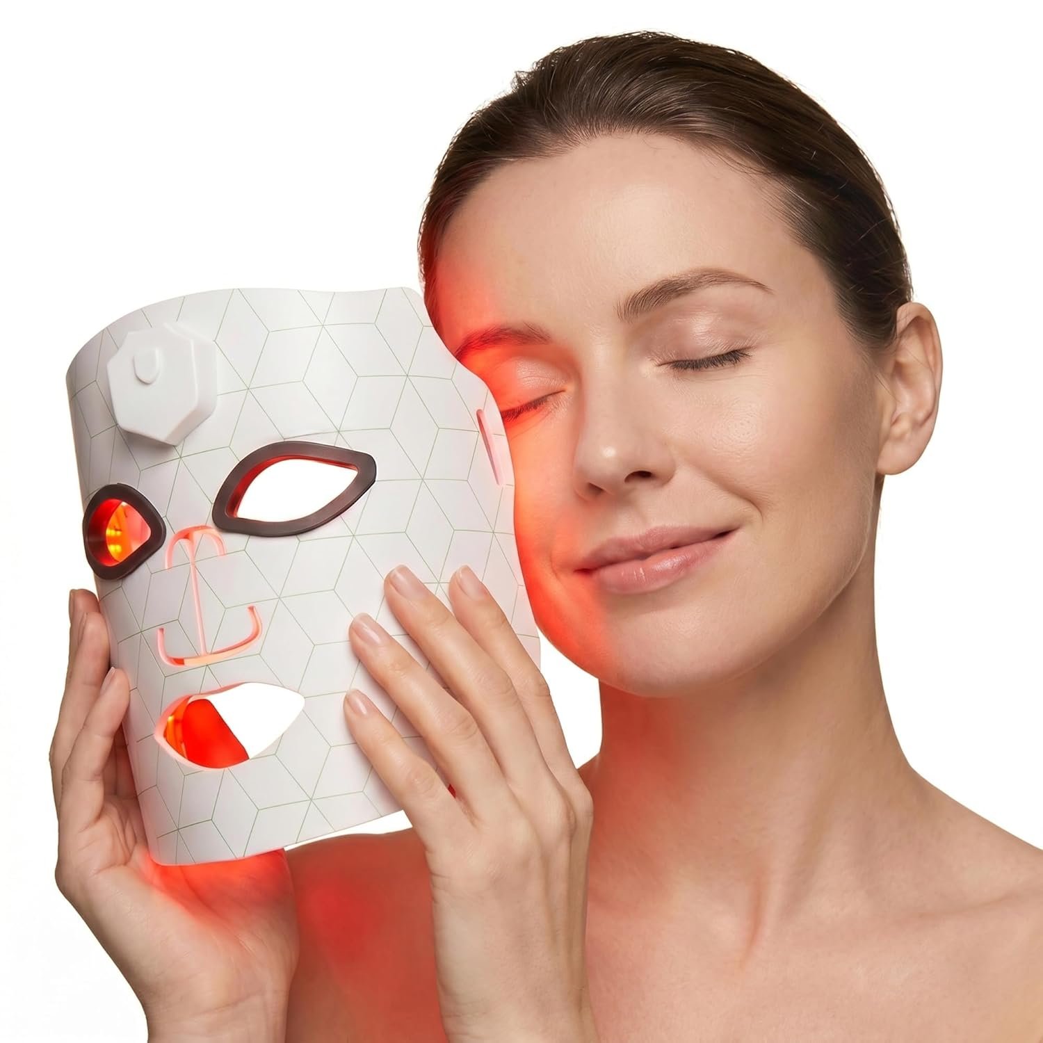 JVV Red Light Therapy for Face, 7 Colors LED Facial Skin Care Mask, 10-Minute Auto Off, Wearable for Home Use, White